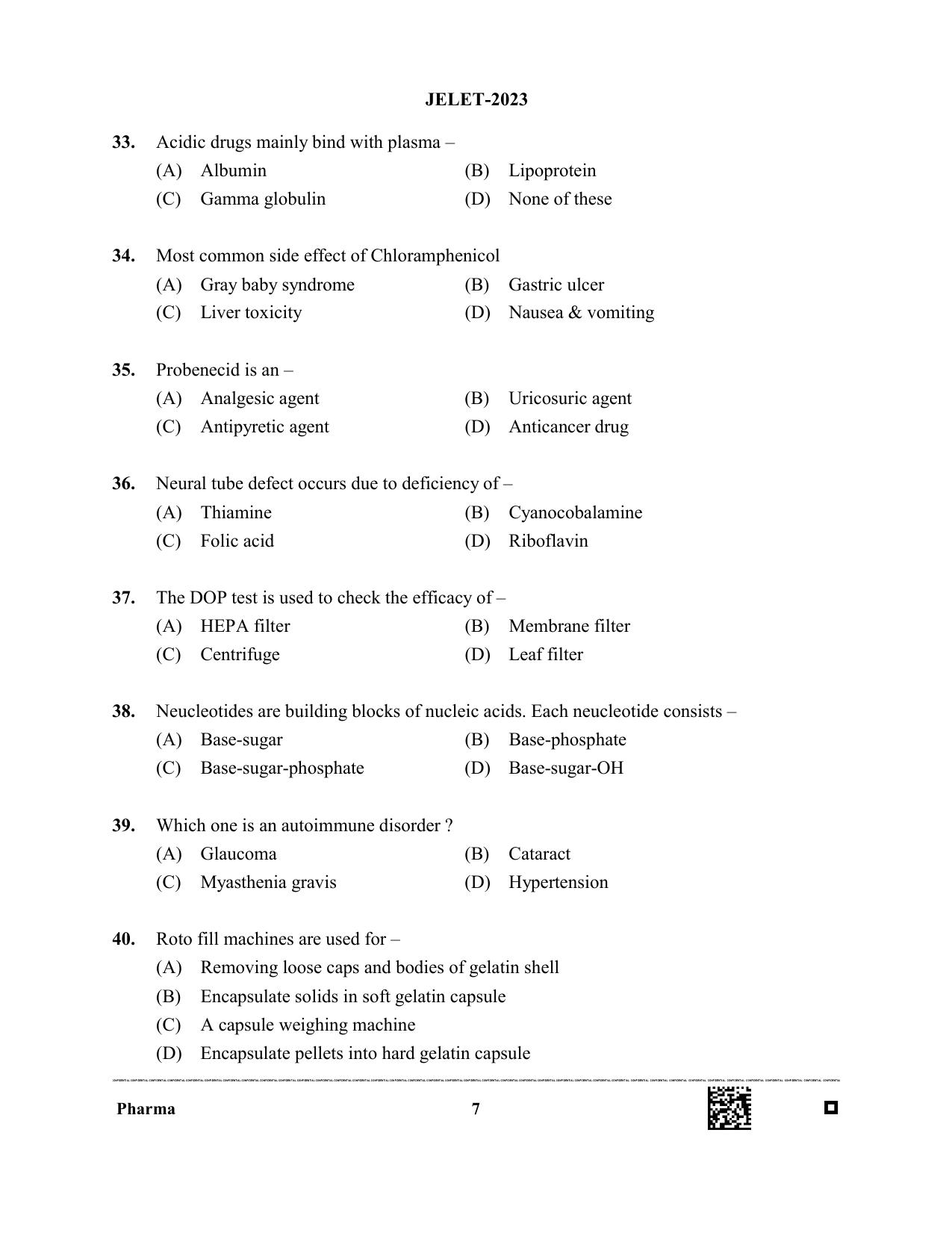 WBJEE JELET 2023 Paper II (Pharmacy) Question Papers - Page 7