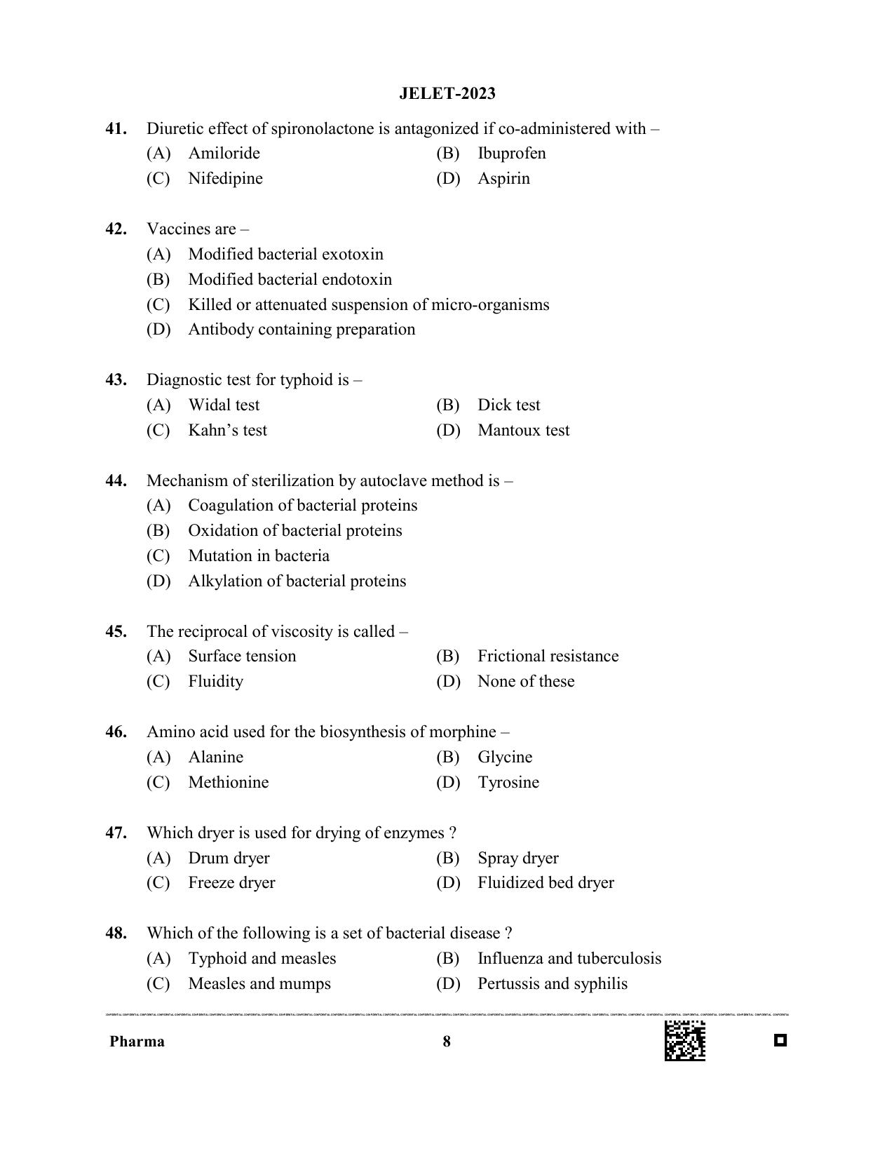WBJEE JELET 2023 Paper II (Pharmacy) Question Papers - Page 8