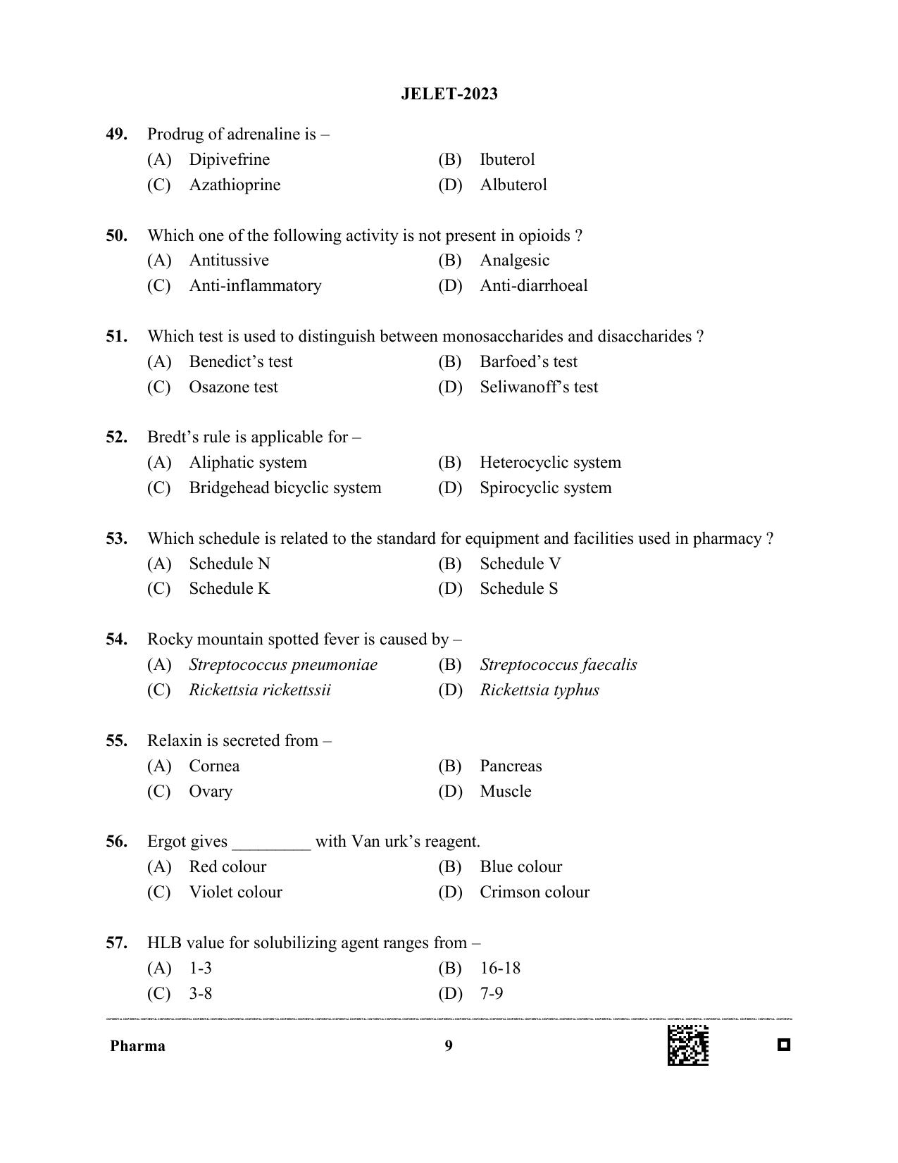 WBJEE JELET 2023 Paper II (Pharmacy) Question Papers - Page 9