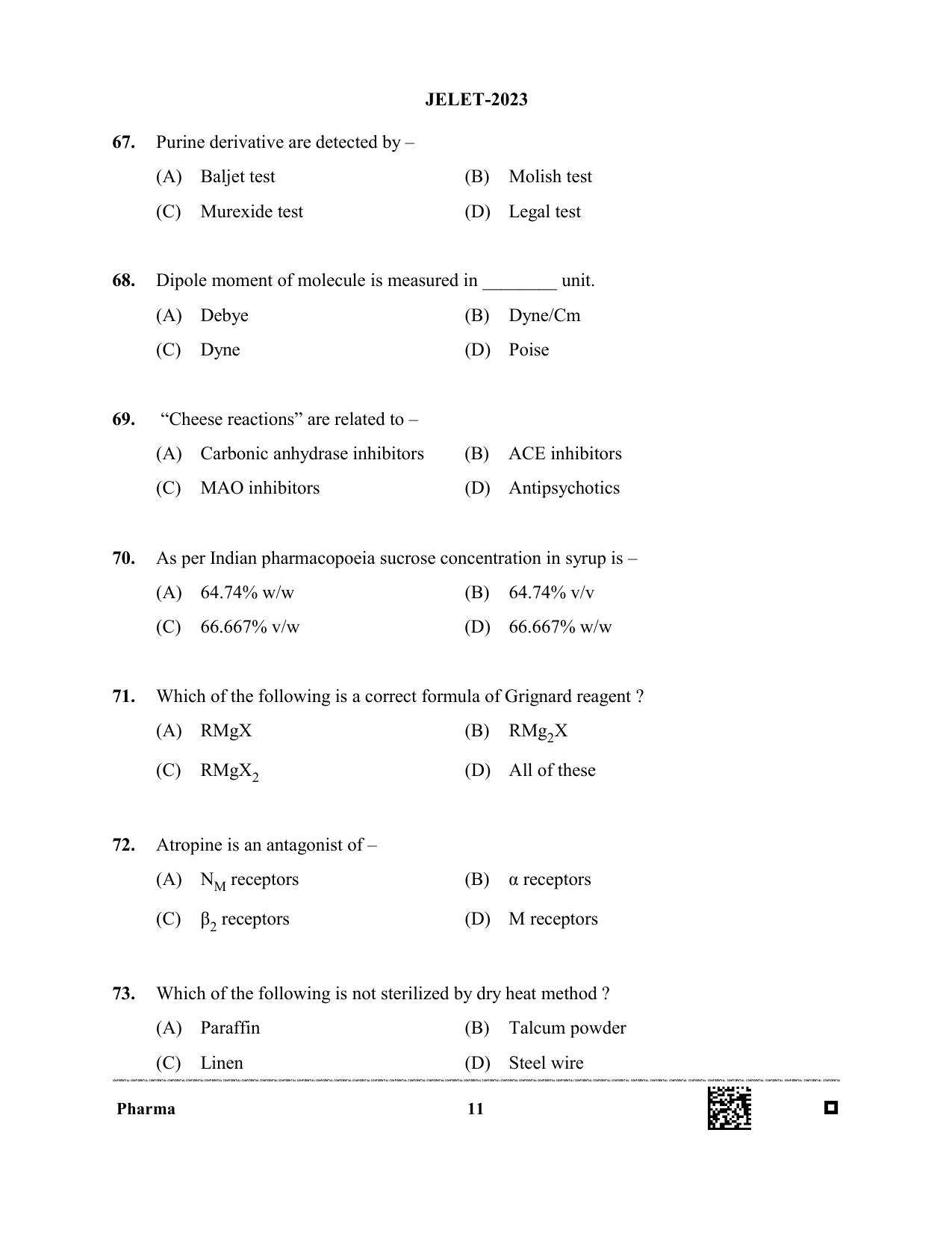 WBJEE JELET 2023 Paper II (Pharmacy) Question Papers - Page 11