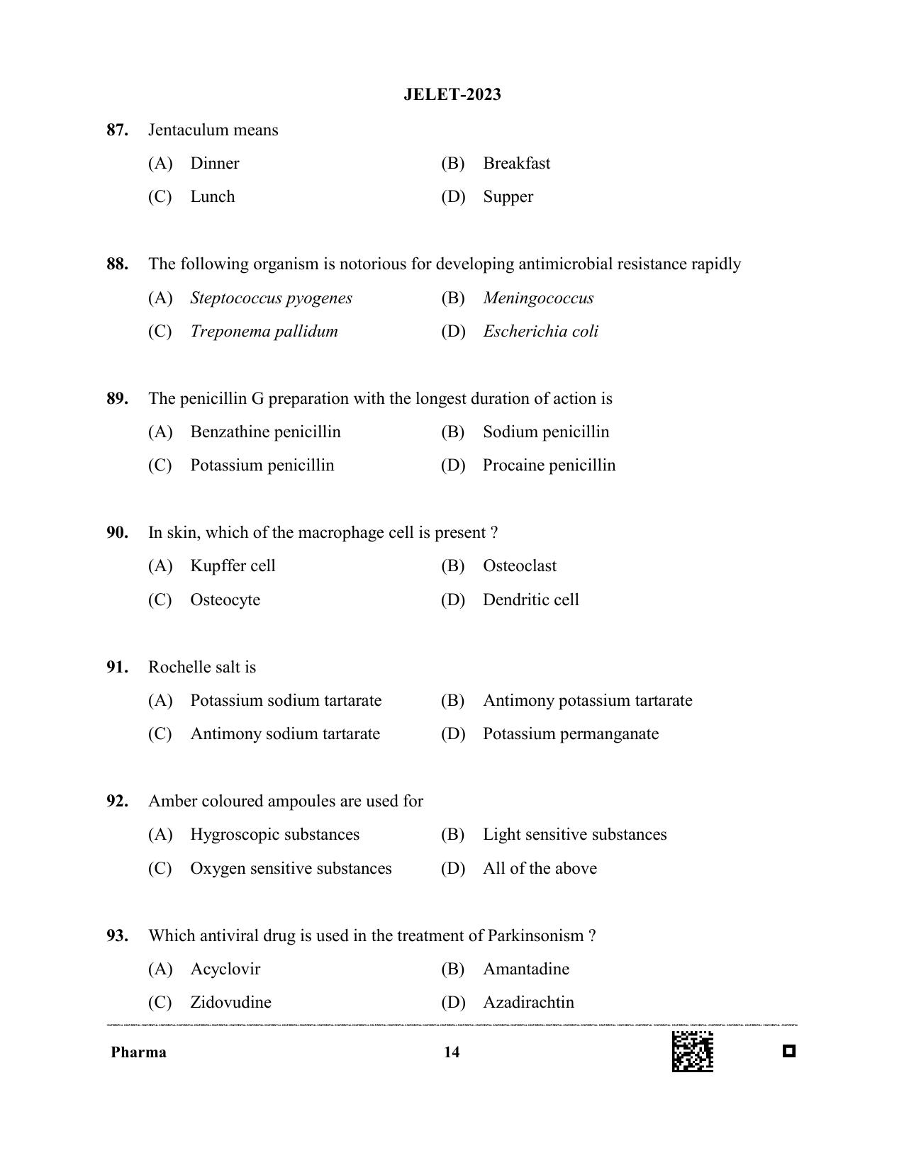 WBJEE JELET 2023 Paper II (Pharmacy) Question Papers - Page 14