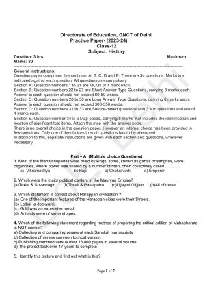 Edudel Class 12 History (English) Practice Papers-2 (2023-24)