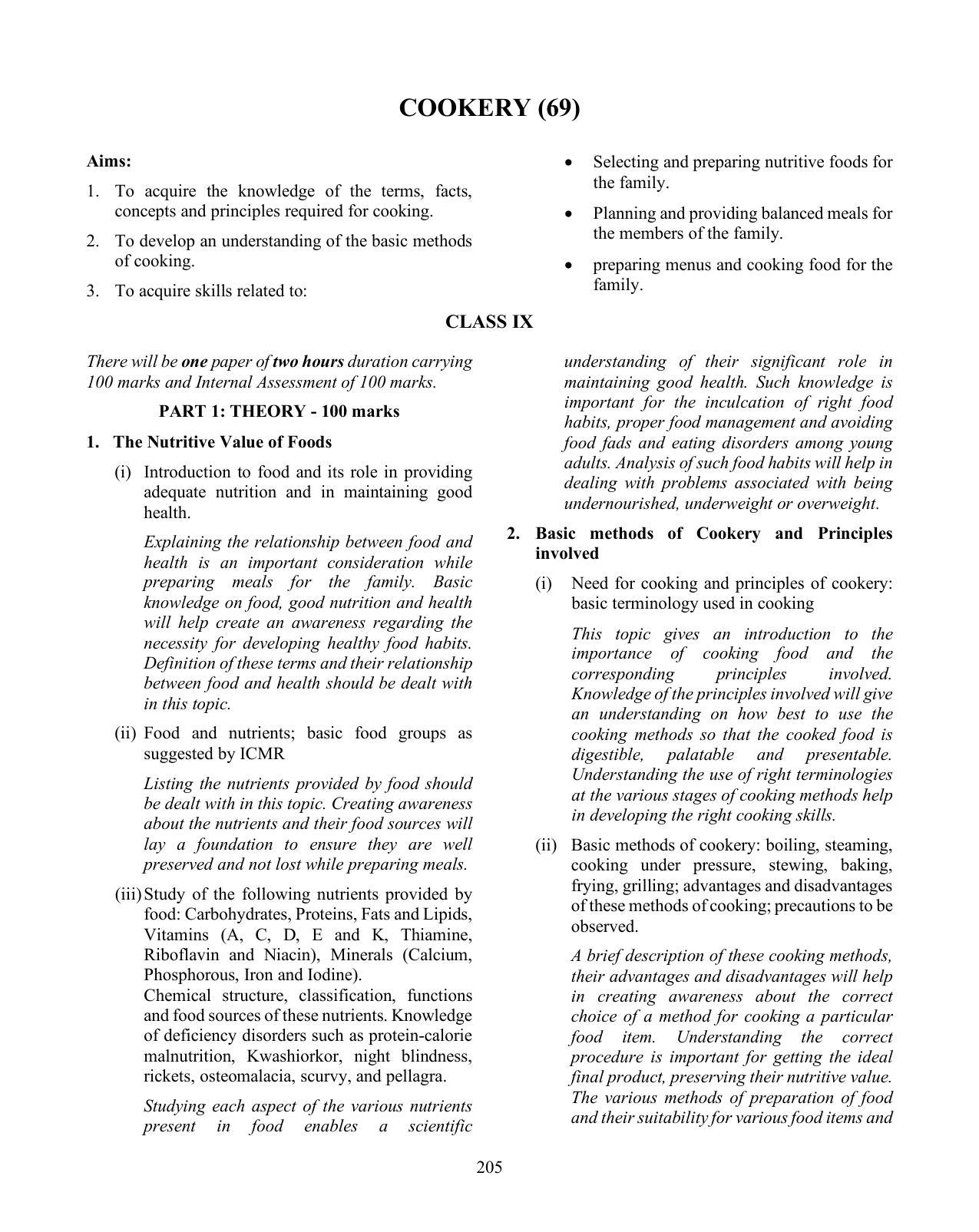 ICSE Cookery Syllabus 2026 - Page 1
