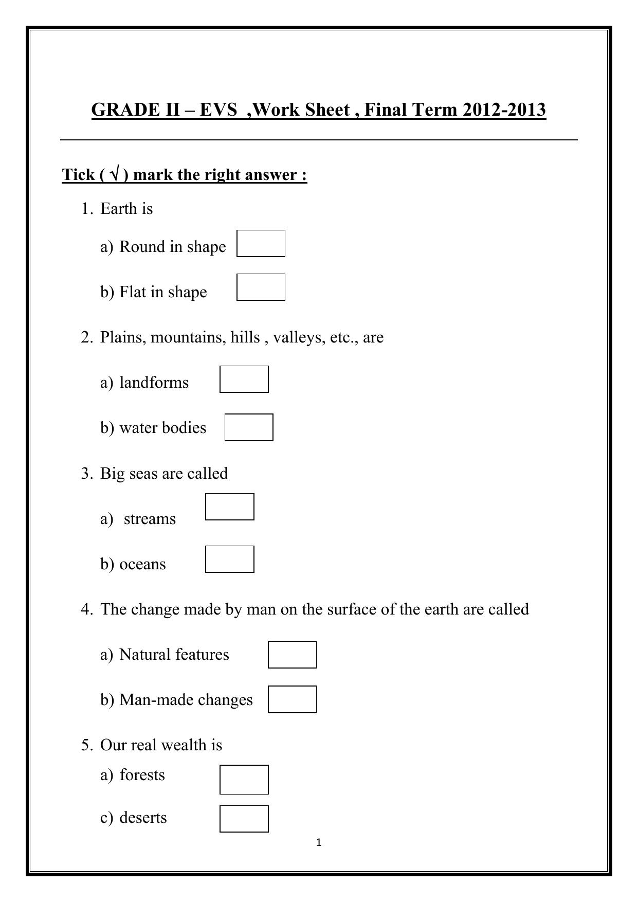 Worksheets for Class 2 EVS Assignment 48 Revision - Page 1