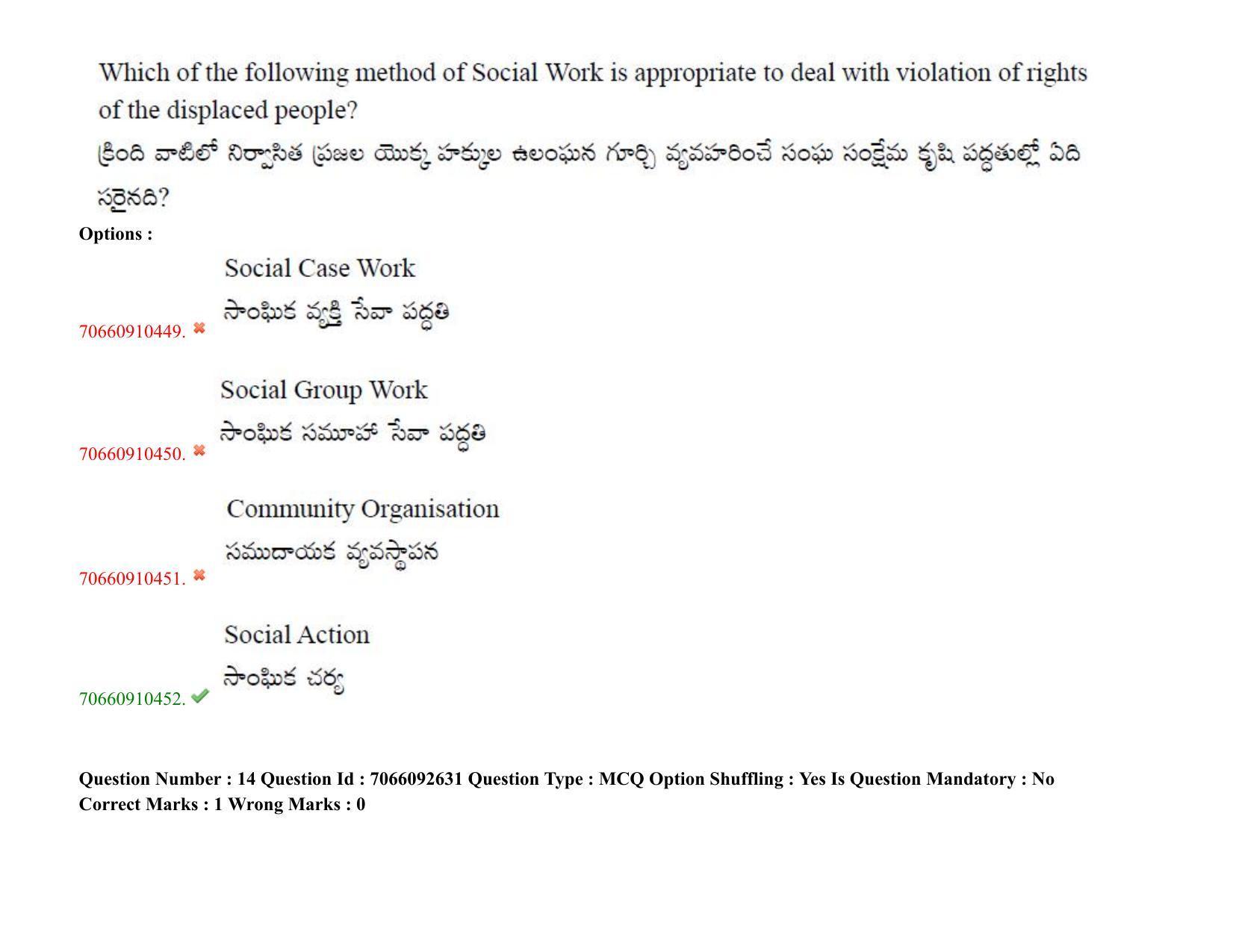 TS CPGET 2020 Master of Social Work (MSW) (Shift 2) Question Paper with Answer Key - Page 15
