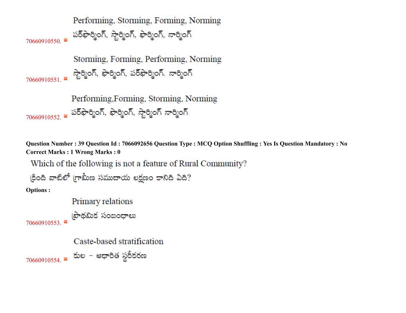 TS CPGET 2020 Master of Social Work (MSW) (Shift 2) Question Paper with Answer Key - Page 36