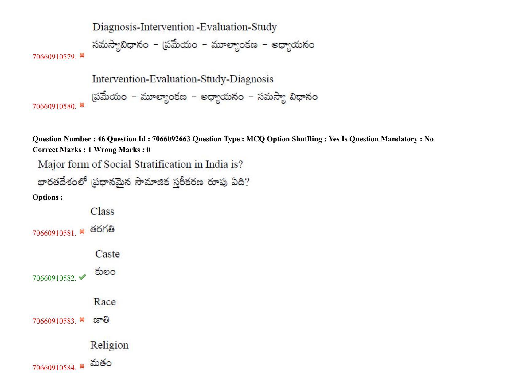 TS CPGET 2020 Master of Social Work (MSW) (Shift 2) Question Paper with Answer Key - Page 42