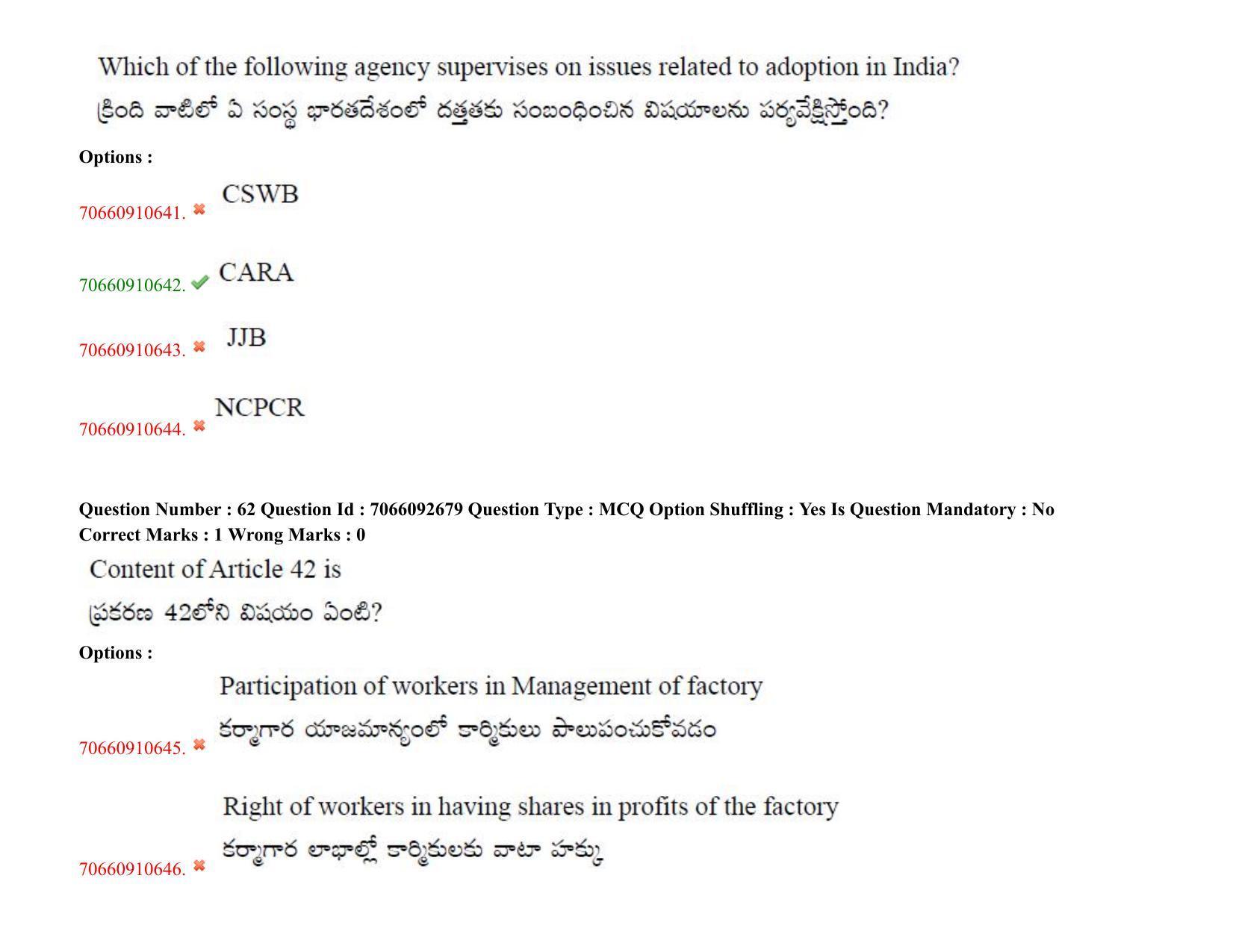 TS CPGET 2020 Master of Social Work (MSW) (Shift 2) Question Paper with Answer Key - Page 55