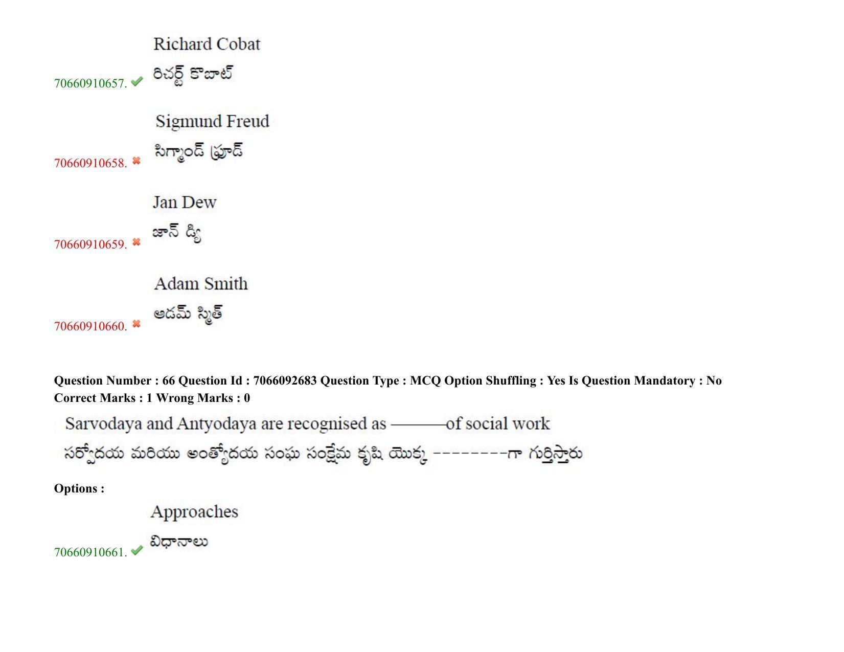 TS CPGET 2020 Master of Social Work (MSW) (Shift 2) Question Paper with Answer Key - Page 58