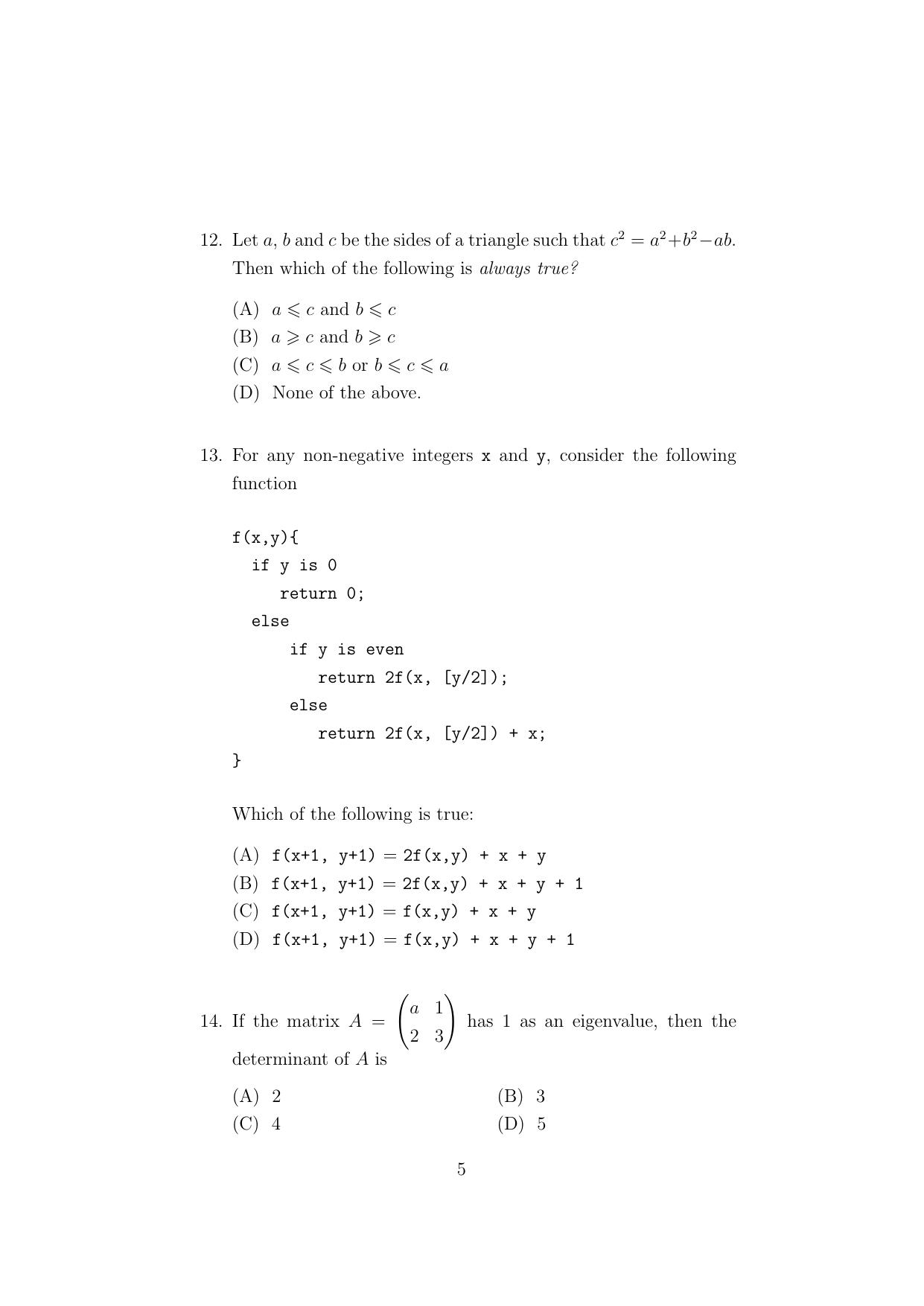 ISI Admission Test M.Tech (CS) - Computer Science (PCA) 2024 Sample Paper - Page 5