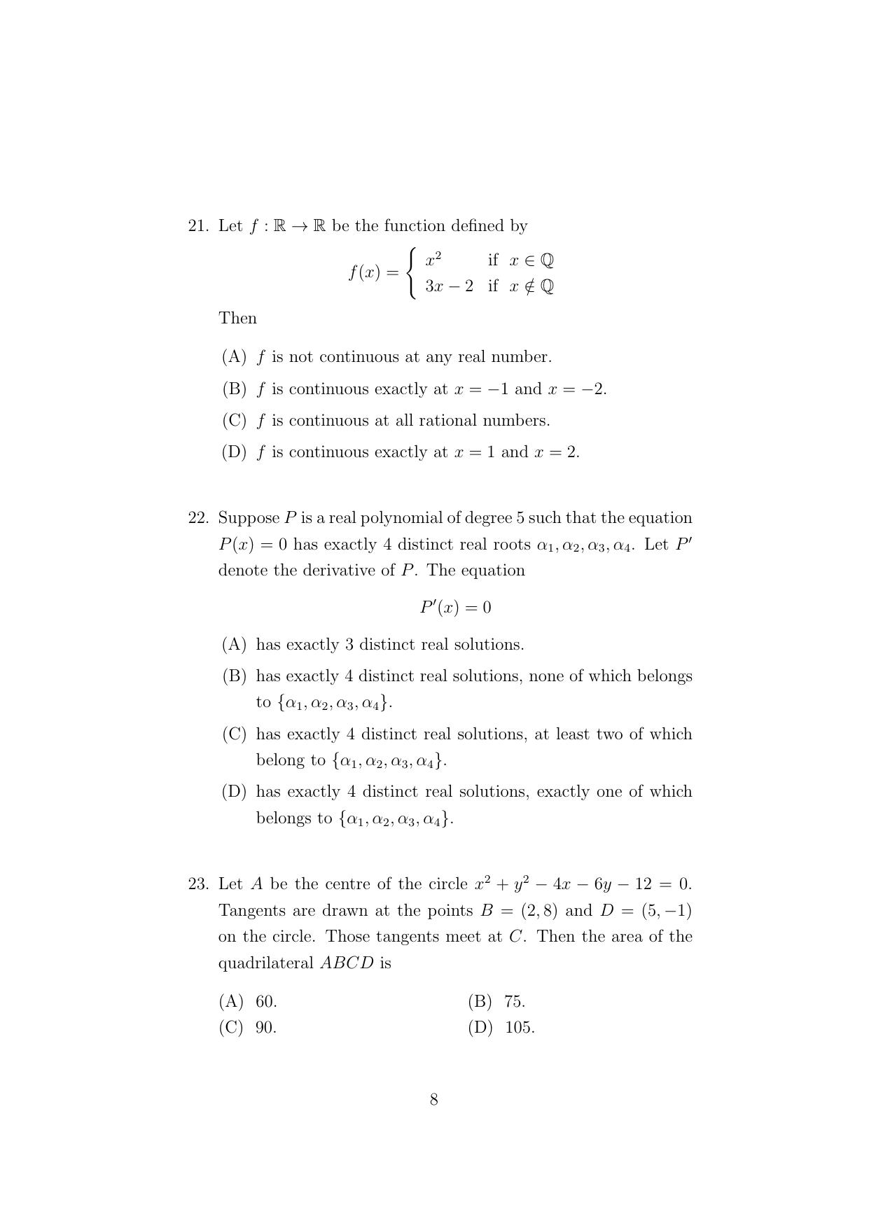 ISI Admission Test M.Tech (CS) - Computer Science (PCA) 2024 Sample Paper - Page 8