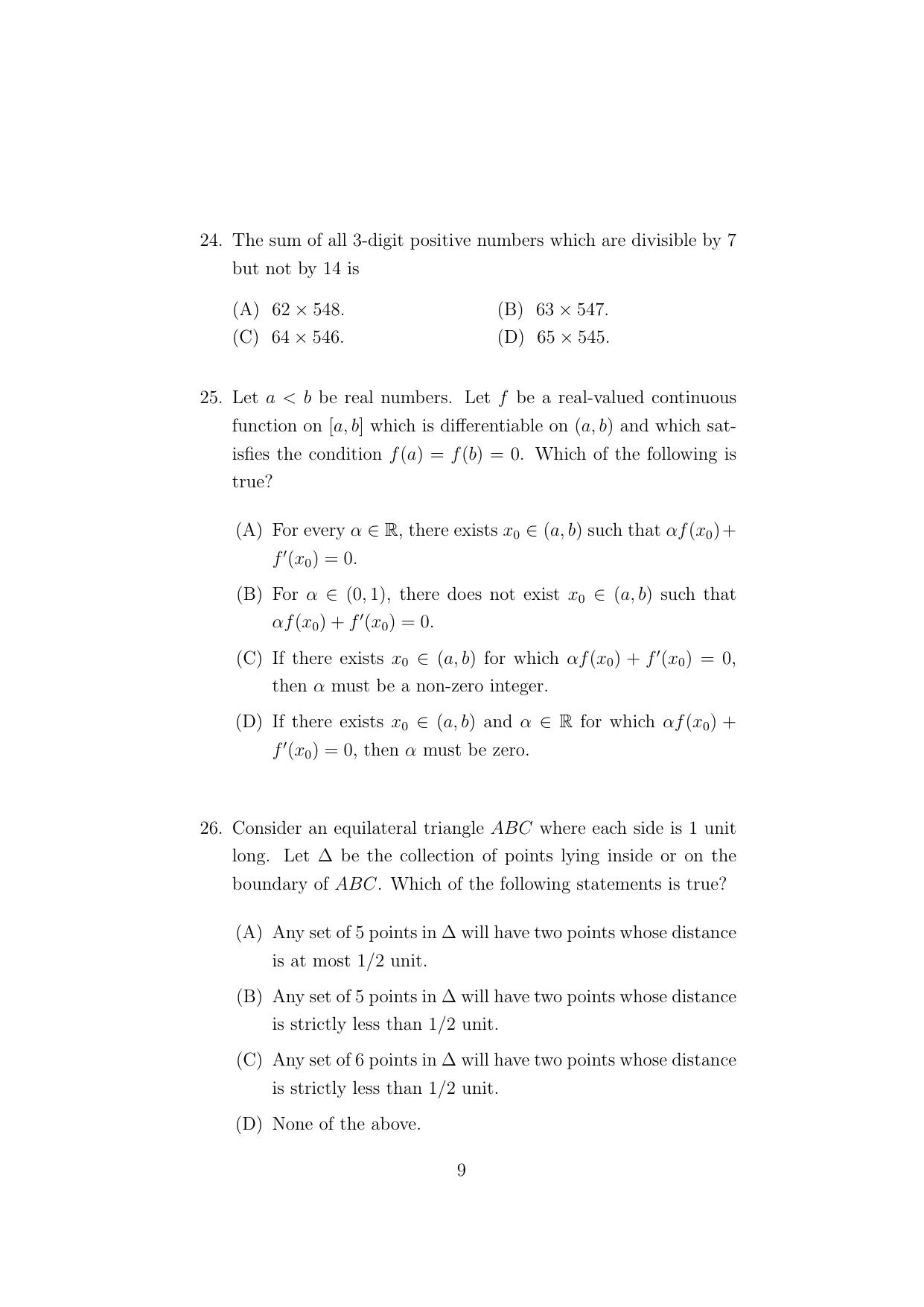 ISI Admission Test M.Tech (CS) - Computer Science (PCA) 2024 Sample Paper - Page 9
