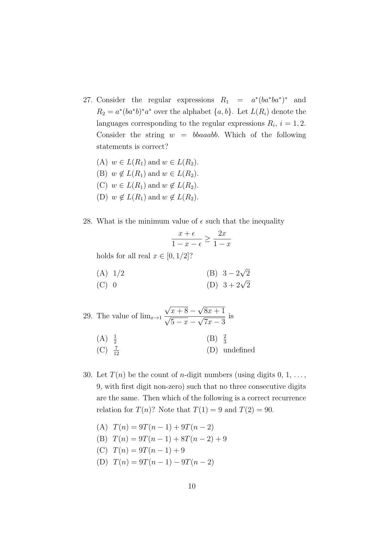 ISI Admission Test M.Tech (CS) - Computer Science (PCA) 2024 Sample Paper - Page 10
