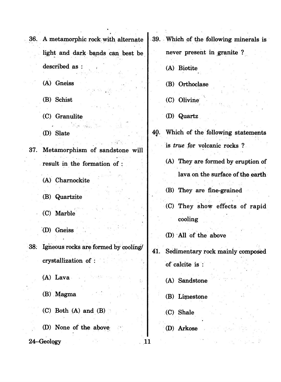 URATPG 2015 Geology Question Paper - Page 11