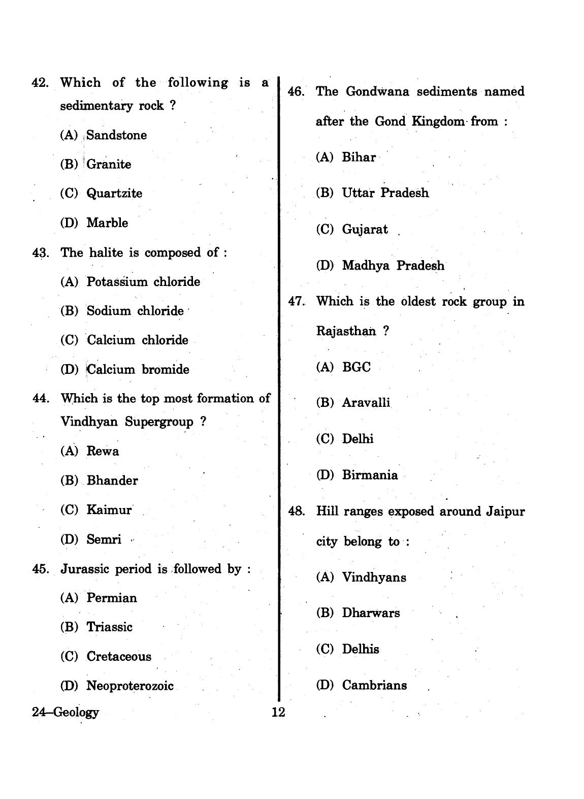 URATPG 2015 Geology Question Paper - Page 12