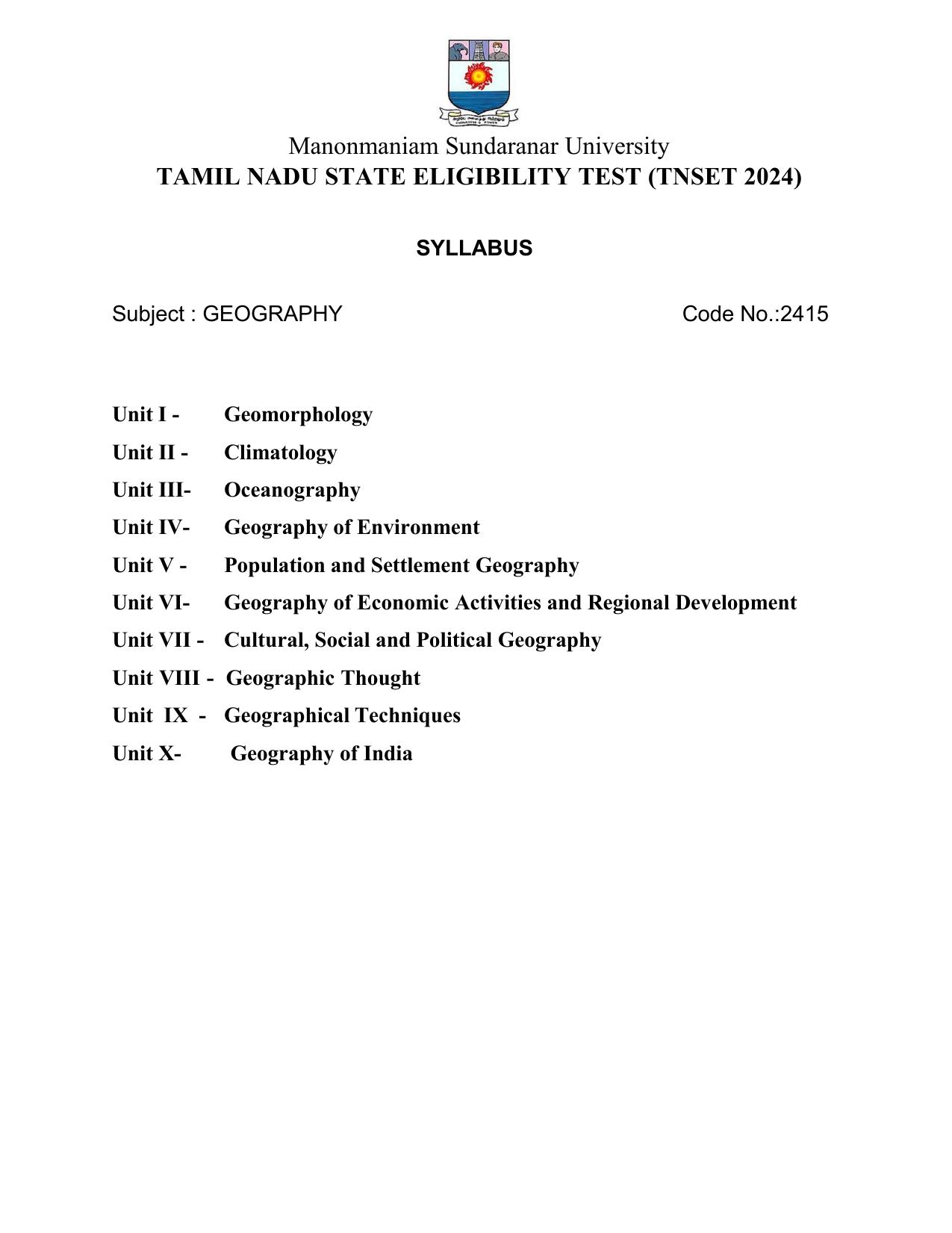 TNSET Syllabus - Geography - Page 1