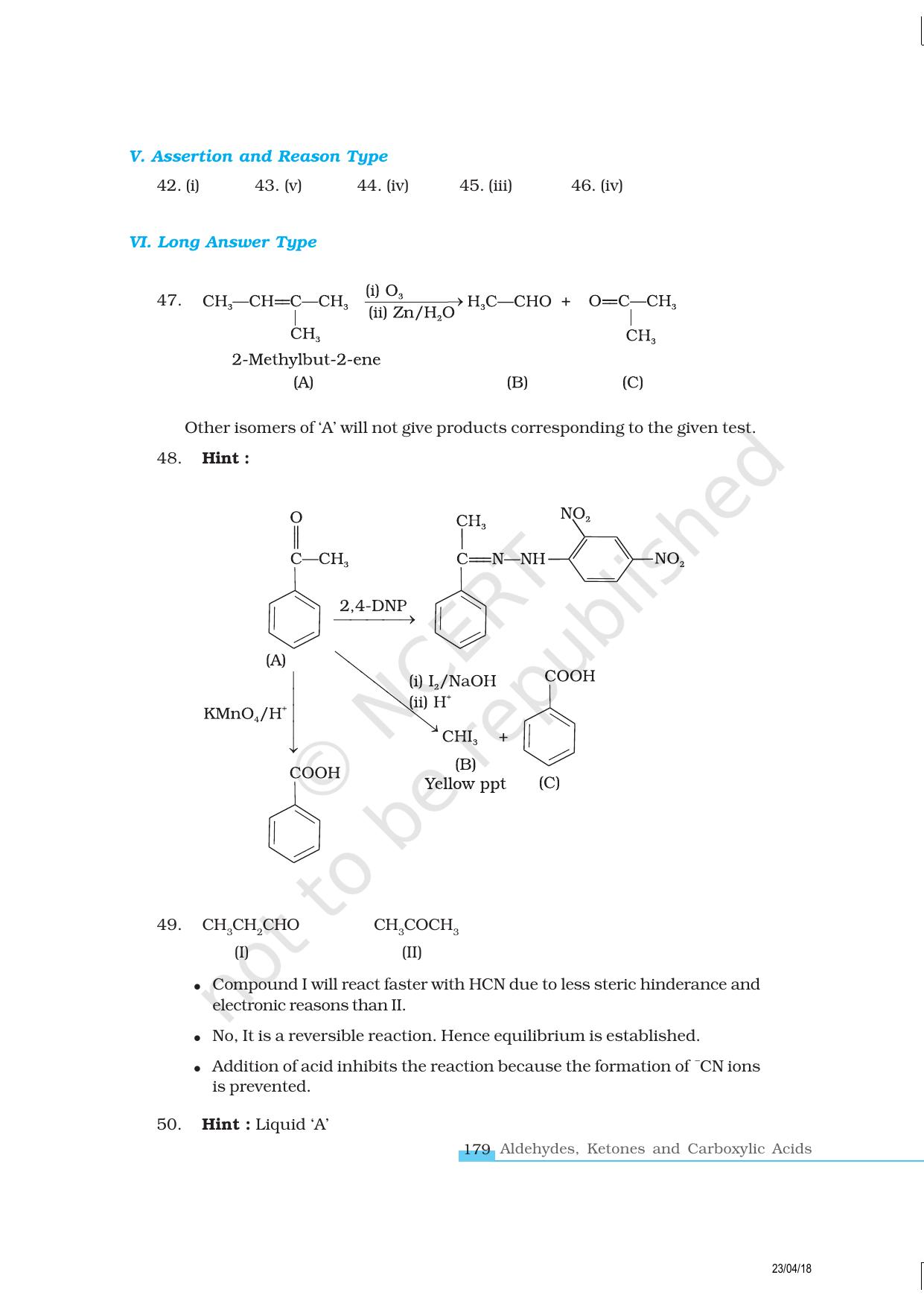 NCERT Exemplar Book for Class 12 Chemistry: Chapter 12 Aldehydes, Ketones and Carboxylic Acids - Page 12