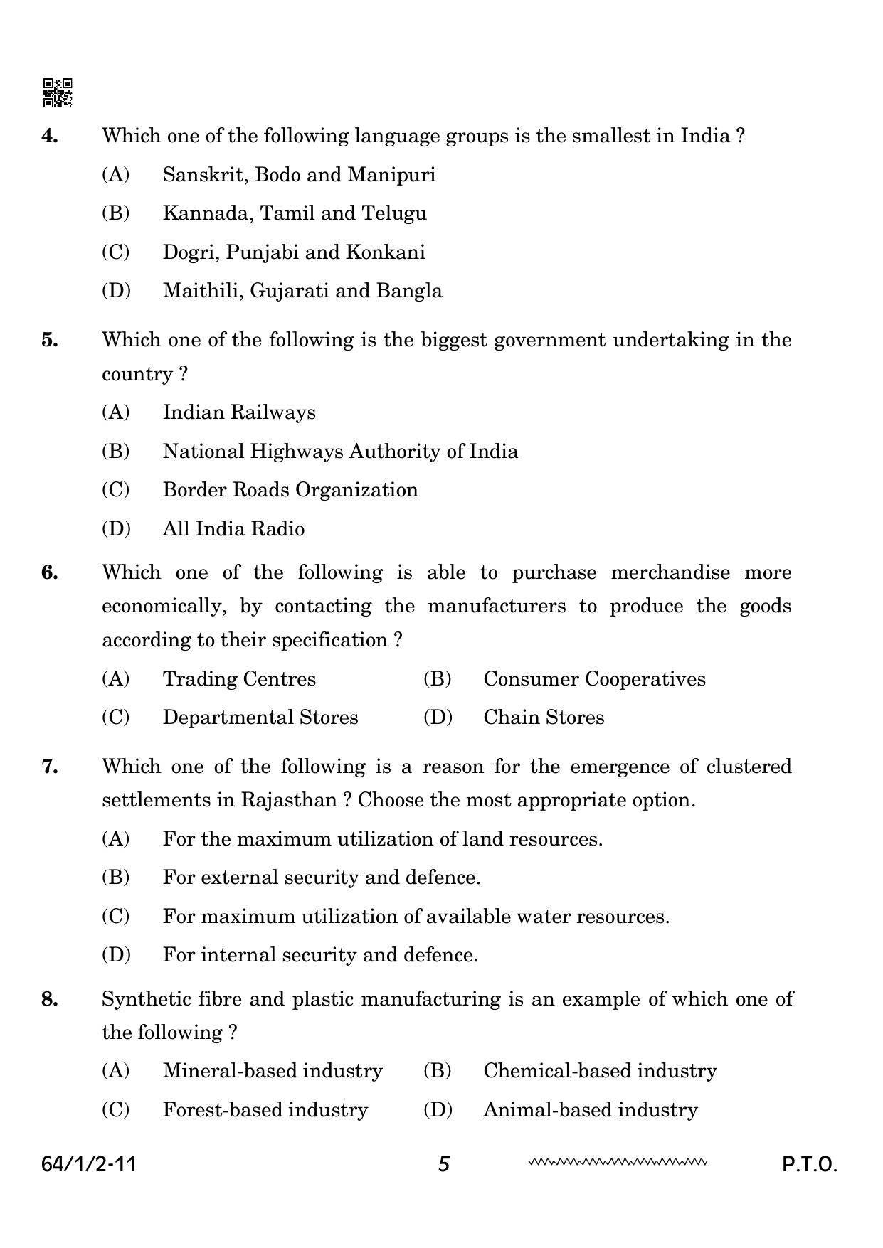 CBSE Class 12 64-1-2 Geography 2024 Question Paper - Page 5