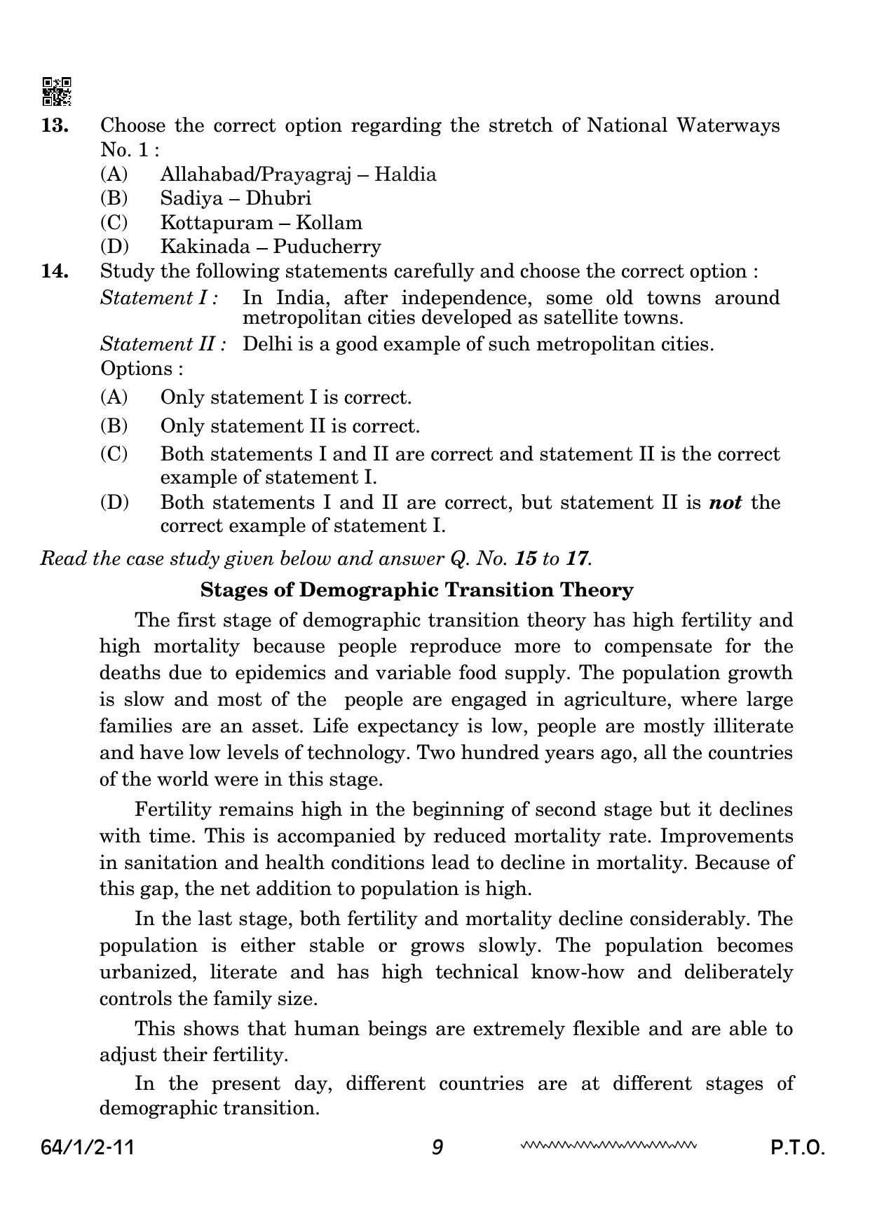 CBSE Class 12 64-1-2 Geography 2024 Question Paper - Page 9