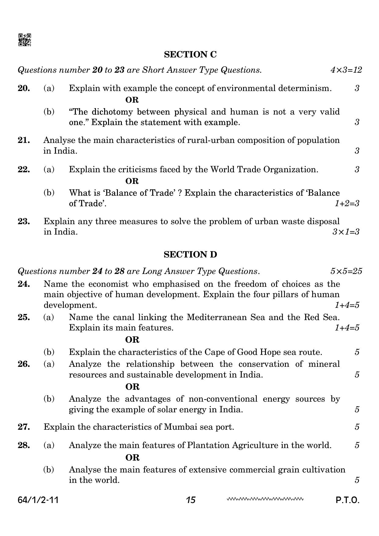 CBSE Class 12 64-1-2 Geography 2024 Question Paper - Page 15