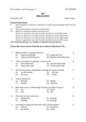 Nagaland Board Class 12 PHILOSOPHY 2017 Question Papers