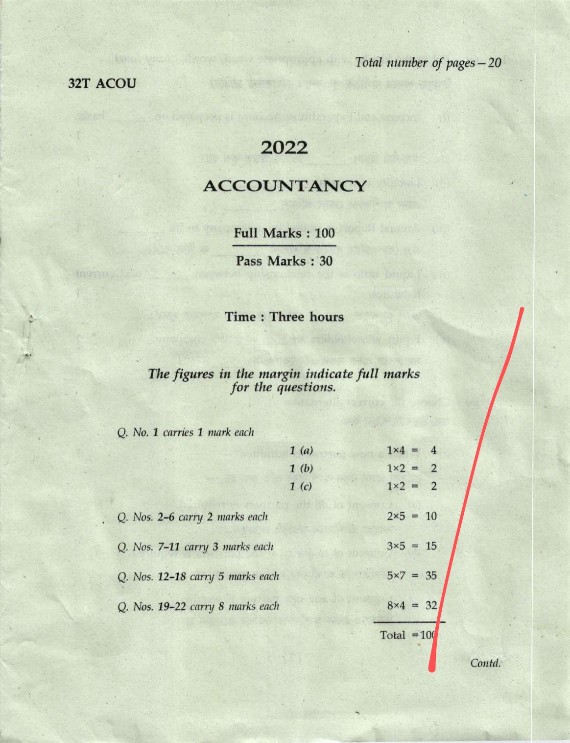 Assam HS 2nd Year Accountancy 2022 Question Paper - Page 1