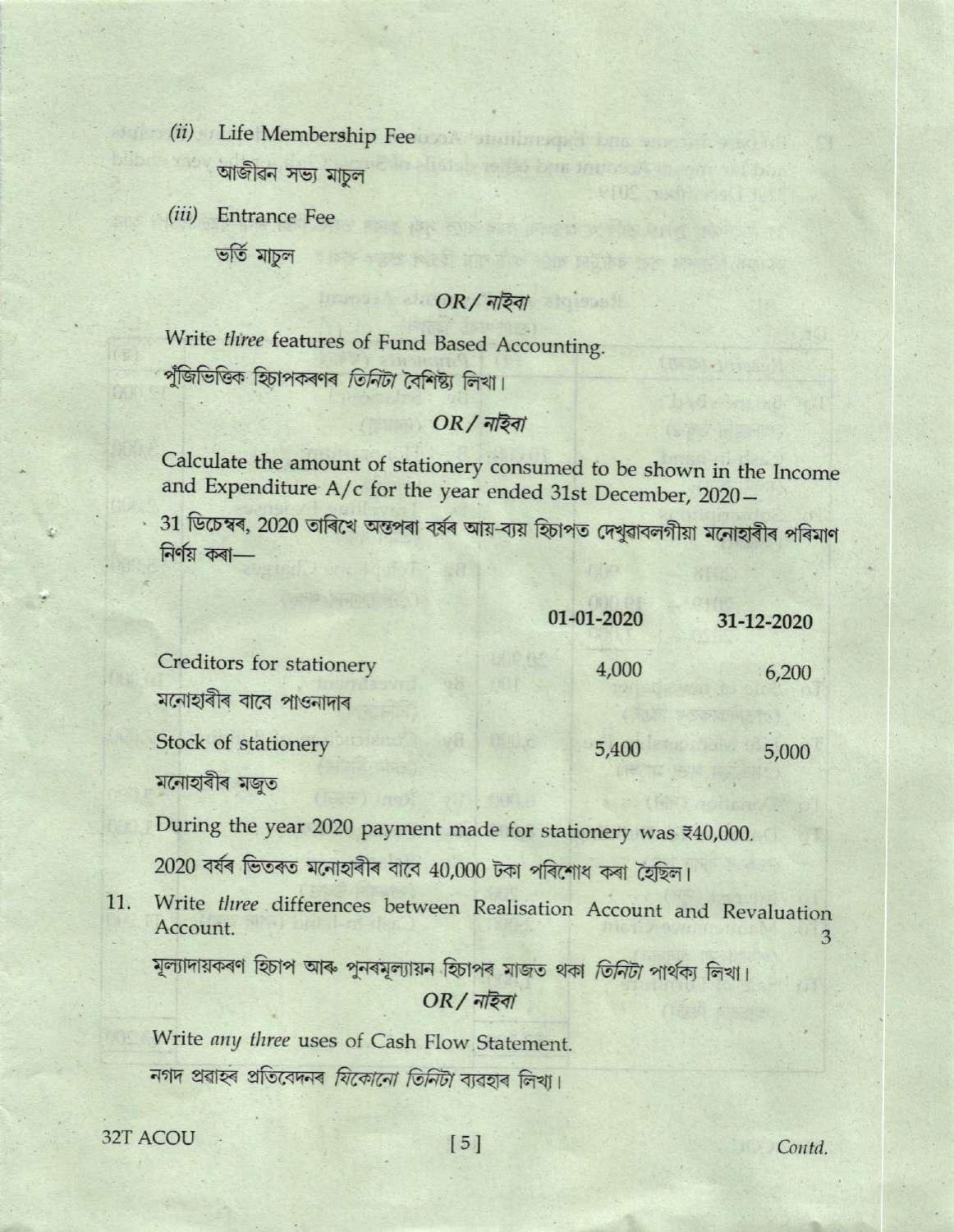 Assam HS 2nd Year Accountancy 2022 Question Paper - Page 5