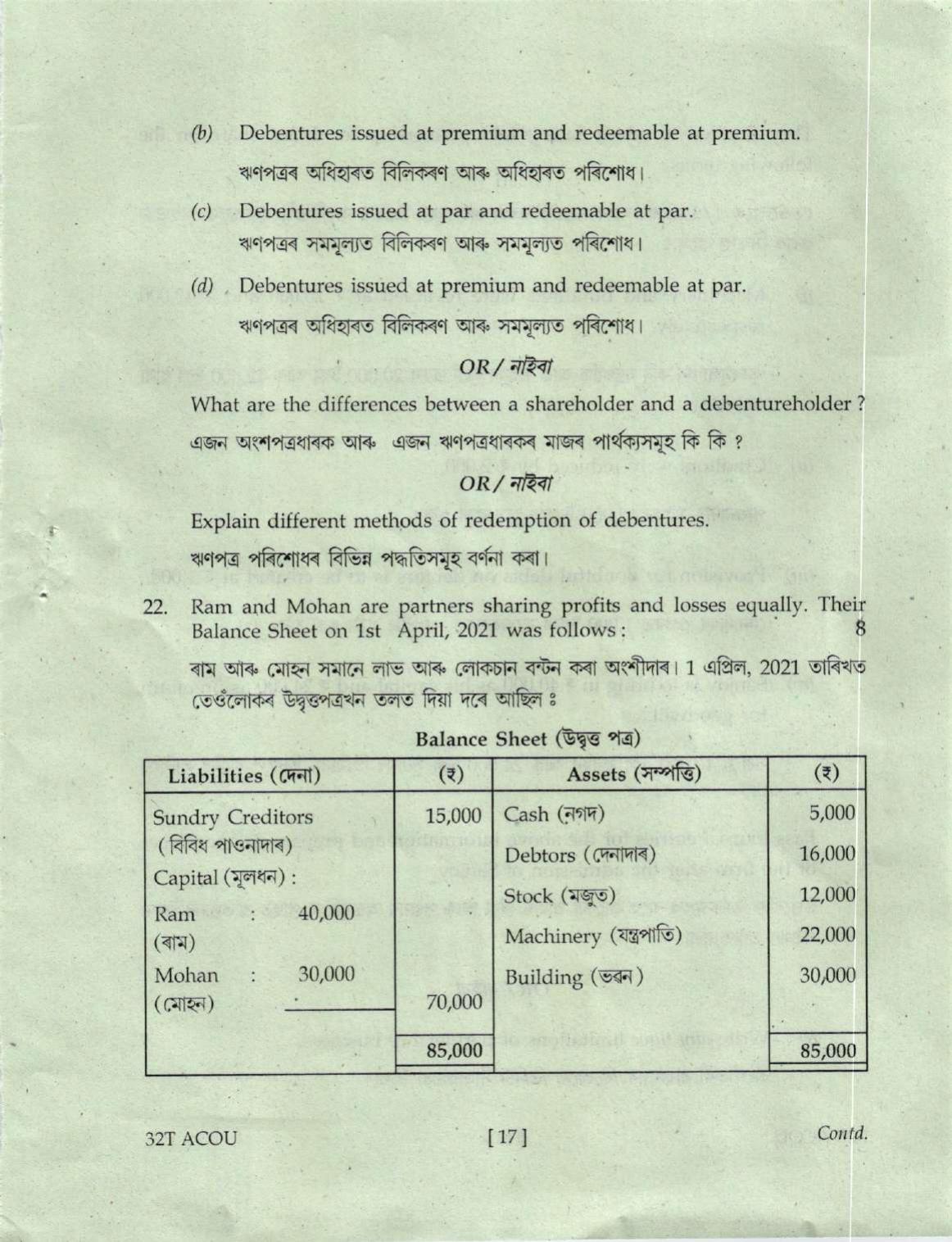 Assam HS 2nd Year Accountancy 2022 Question Paper - Page 17