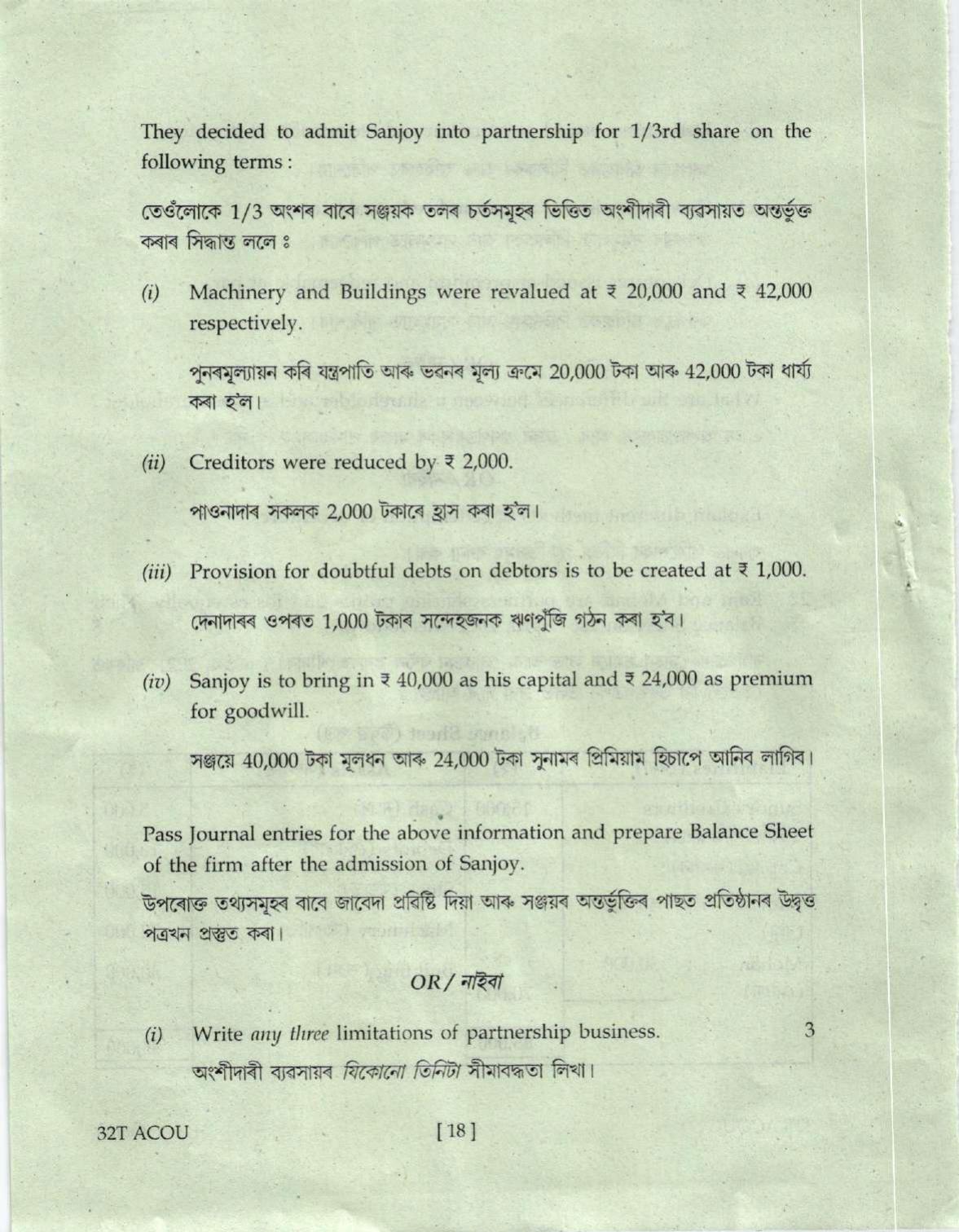 Assam HS 2nd Year Accountancy 2022 Question Paper - Page 18