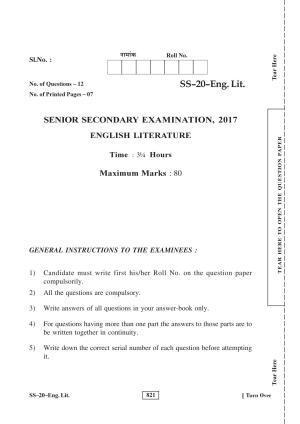 Class 12 2017 English Literature RBSE Question Paper
