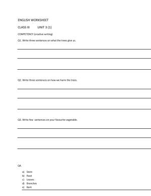 Worksheet for Class 3 English Creative Writing Assignment