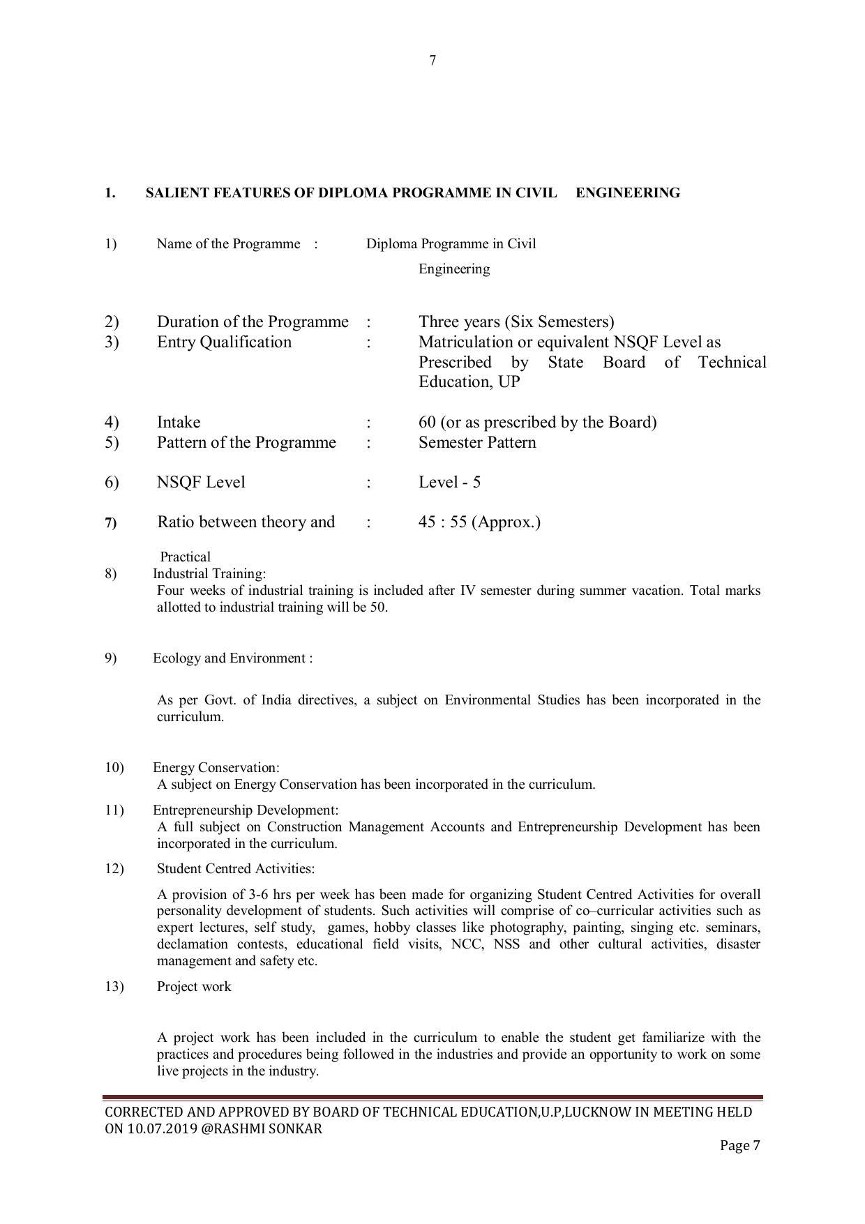EFFECTIVE FROM JULY 2019-20 - SIX SEMESTER DIPLOMA COURSE IN CIVIL ENGINEERING - Page 7