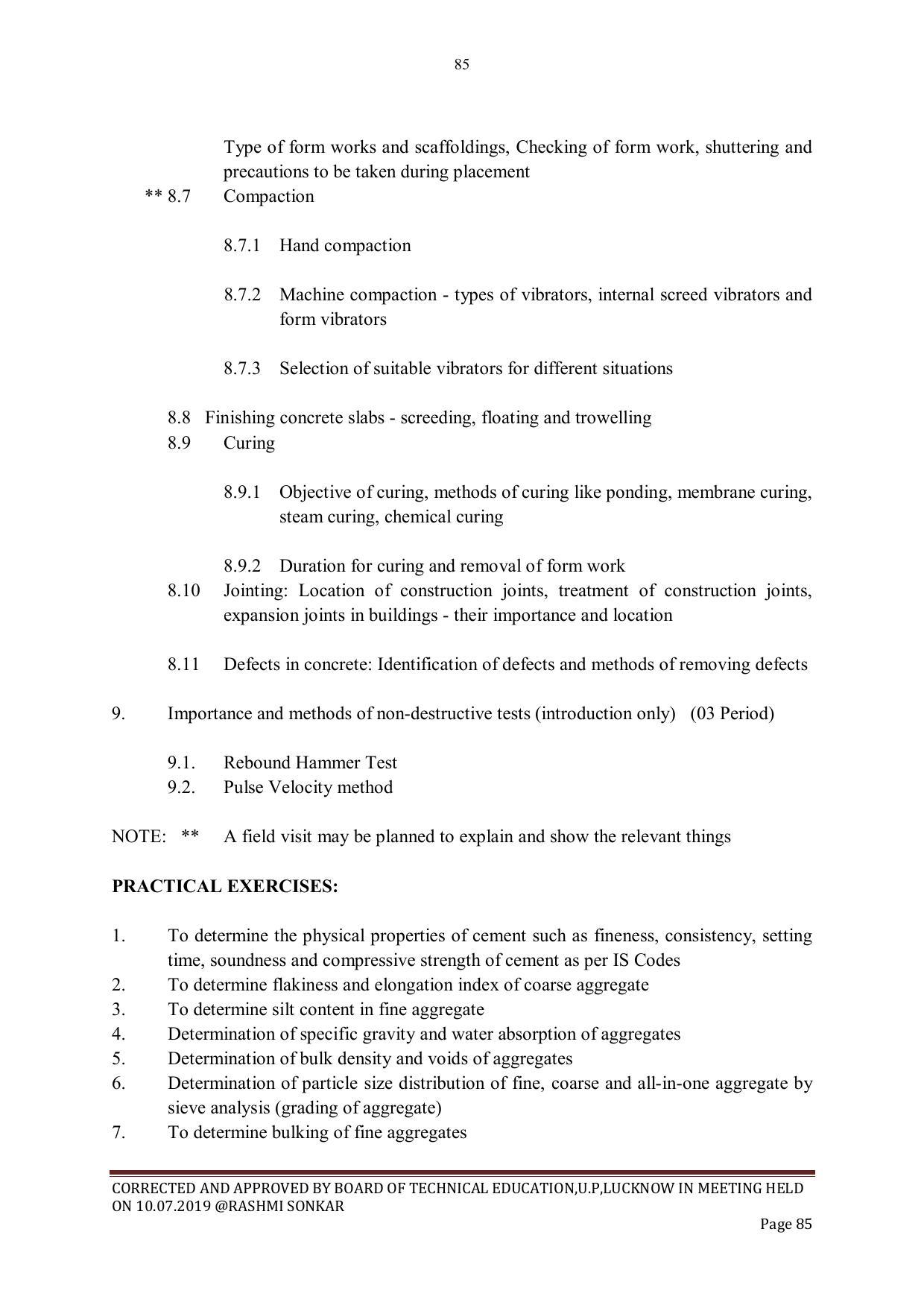 EFFECTIVE FROM JULY 2019-20 - SIX SEMESTER DIPLOMA COURSE IN CIVIL ENGINEERING - Page 85