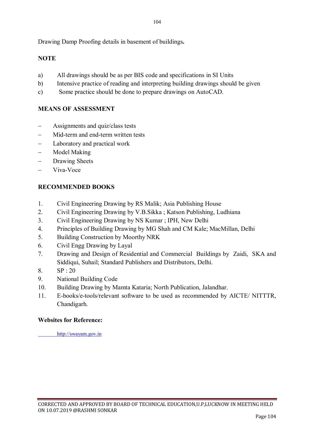 EFFECTIVE FROM JULY 2019-20 - SIX SEMESTER DIPLOMA COURSE IN CIVIL ENGINEERING - Page 104