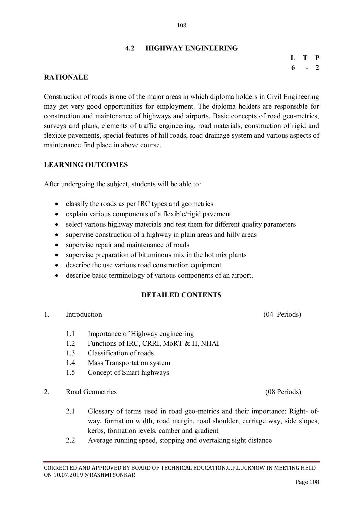 EFFECTIVE FROM JULY 2019-20 - SIX SEMESTER DIPLOMA COURSE IN CIVIL ENGINEERING - Page 108