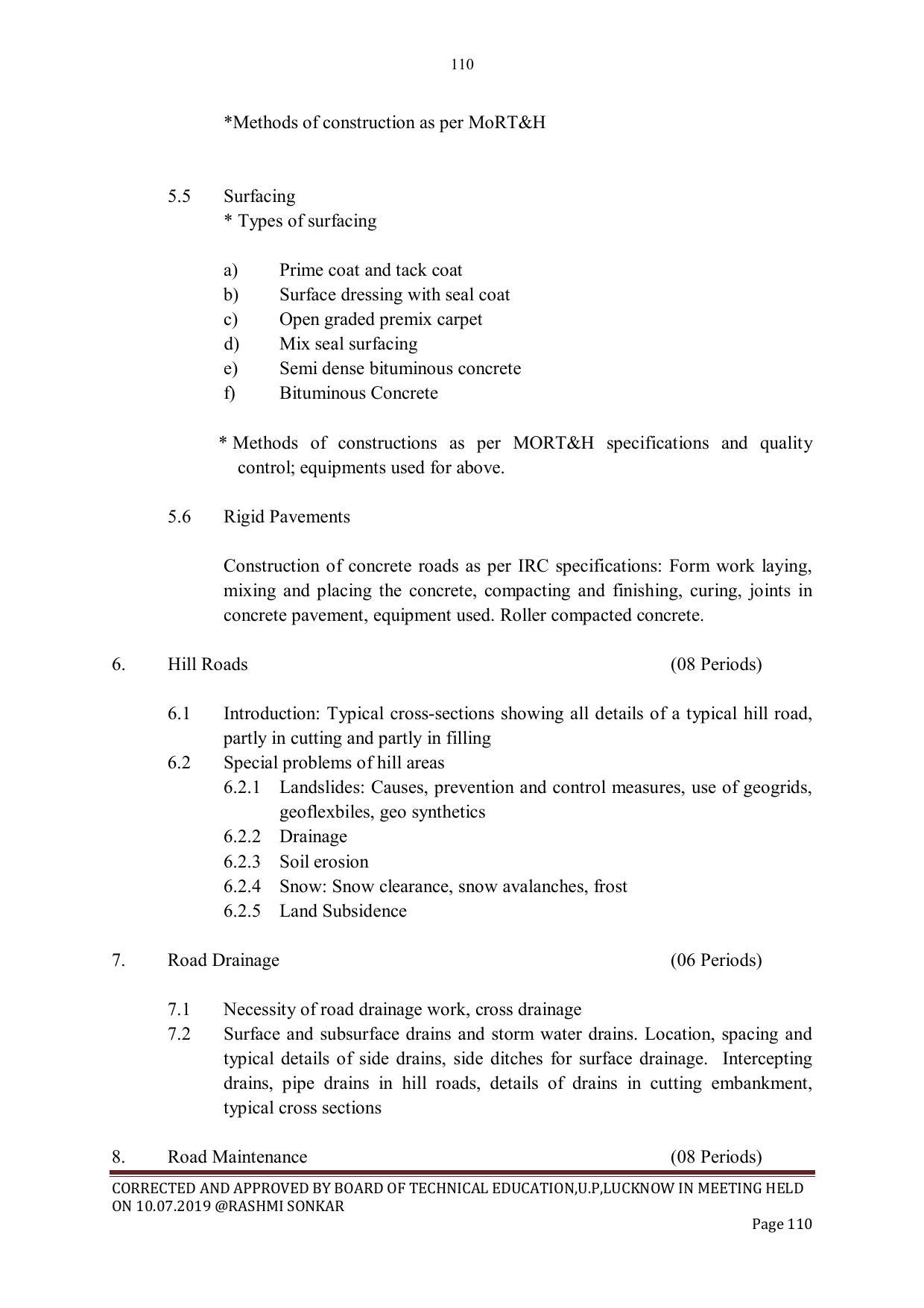 EFFECTIVE FROM JULY 2019-20 - SIX SEMESTER DIPLOMA COURSE IN CIVIL ENGINEERING - Page 110