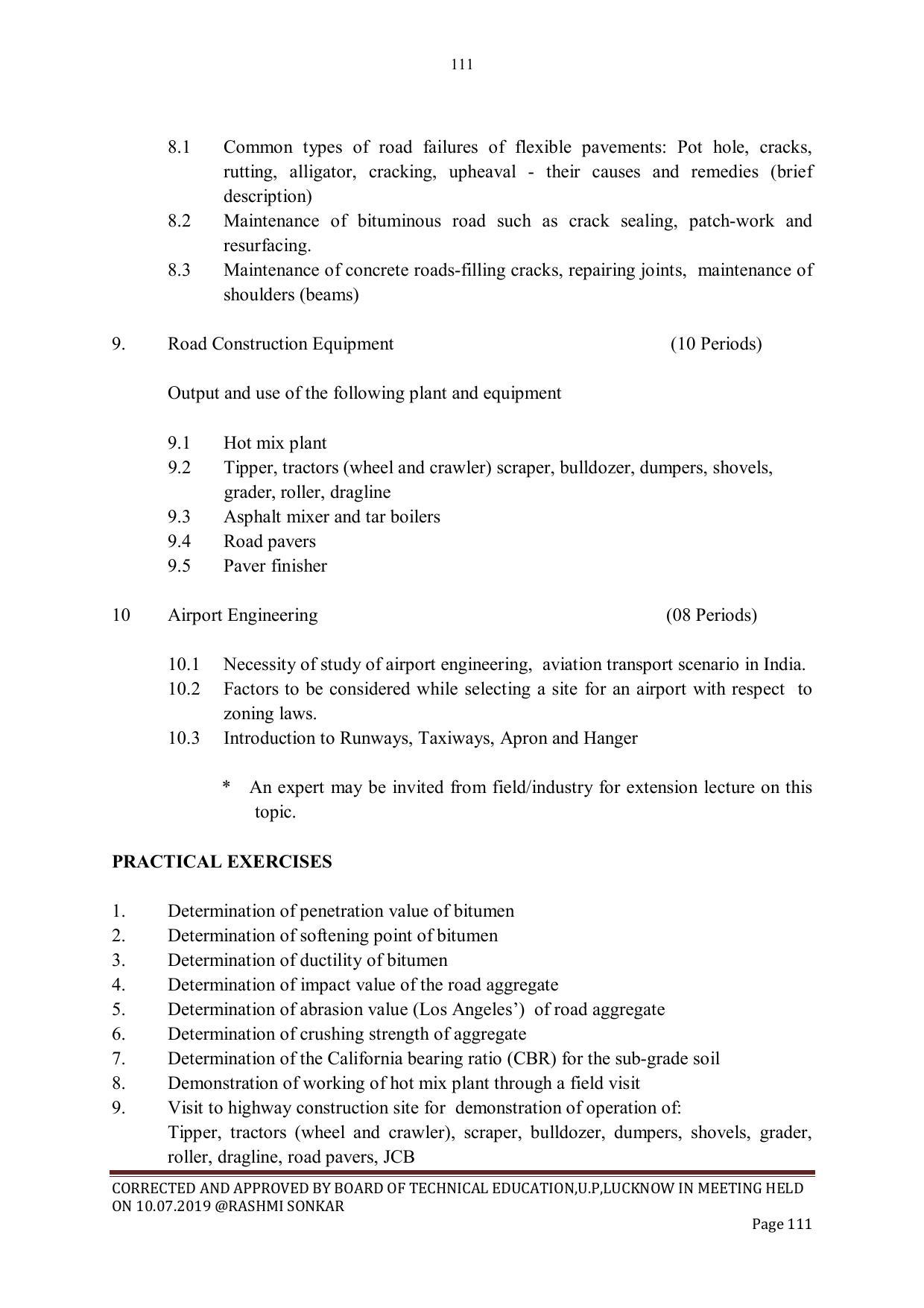 EFFECTIVE FROM JULY 2019-20 - SIX SEMESTER DIPLOMA COURSE IN CIVIL ENGINEERING - Page 111