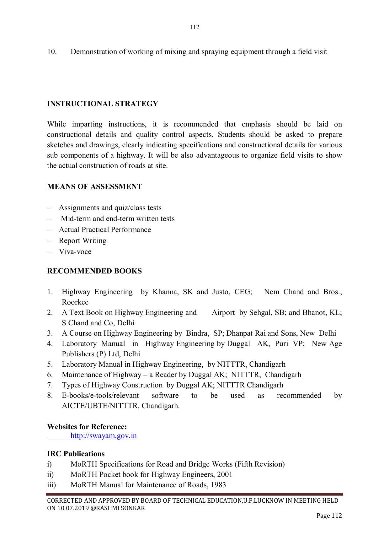 EFFECTIVE FROM JULY 2019-20 - SIX SEMESTER DIPLOMA COURSE IN CIVIL ENGINEERING - Page 112
