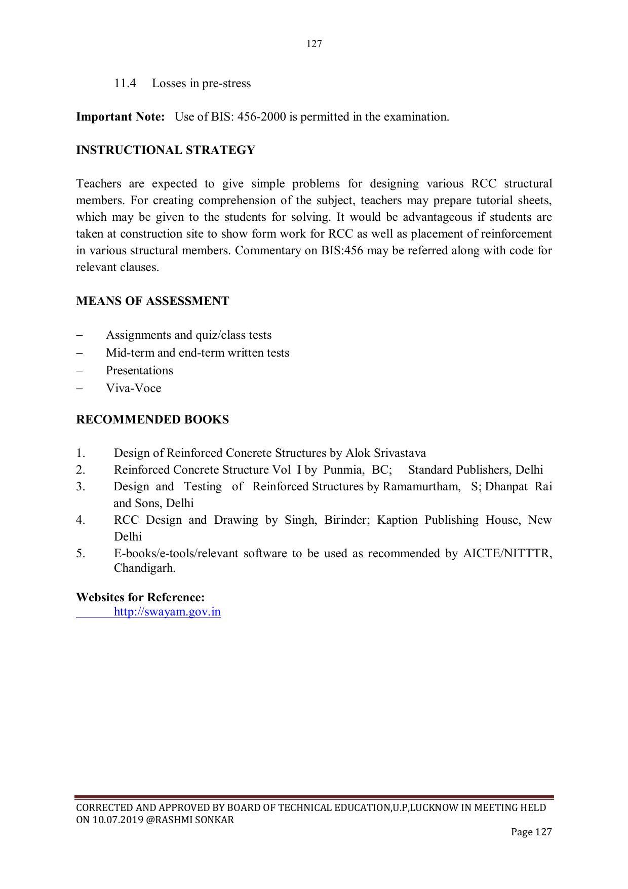 EFFECTIVE FROM JULY 2019-20 - SIX SEMESTER DIPLOMA COURSE IN CIVIL ENGINEERING - Page 127