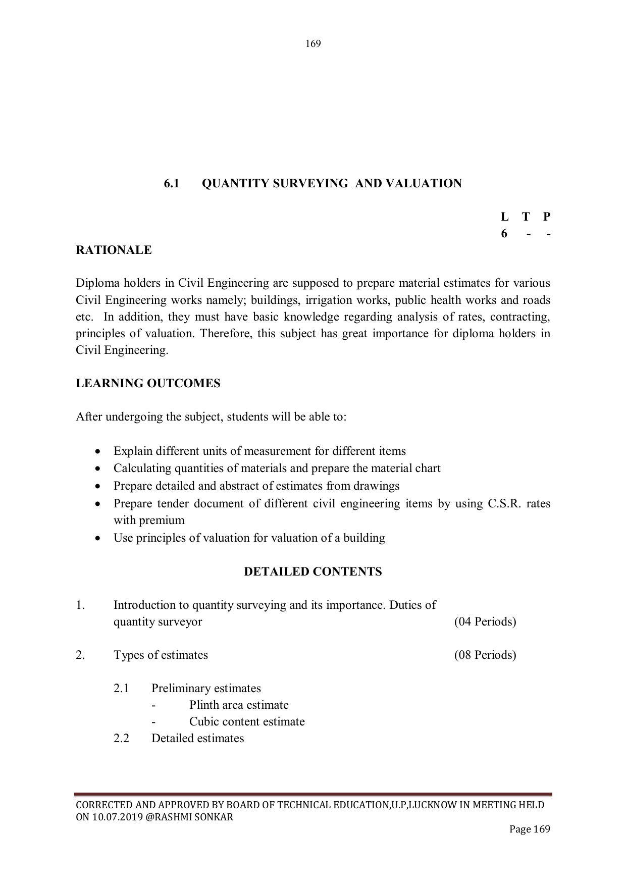 EFFECTIVE FROM JULY 2019-20 - SIX SEMESTER DIPLOMA COURSE IN CIVIL ENGINEERING - Page 169