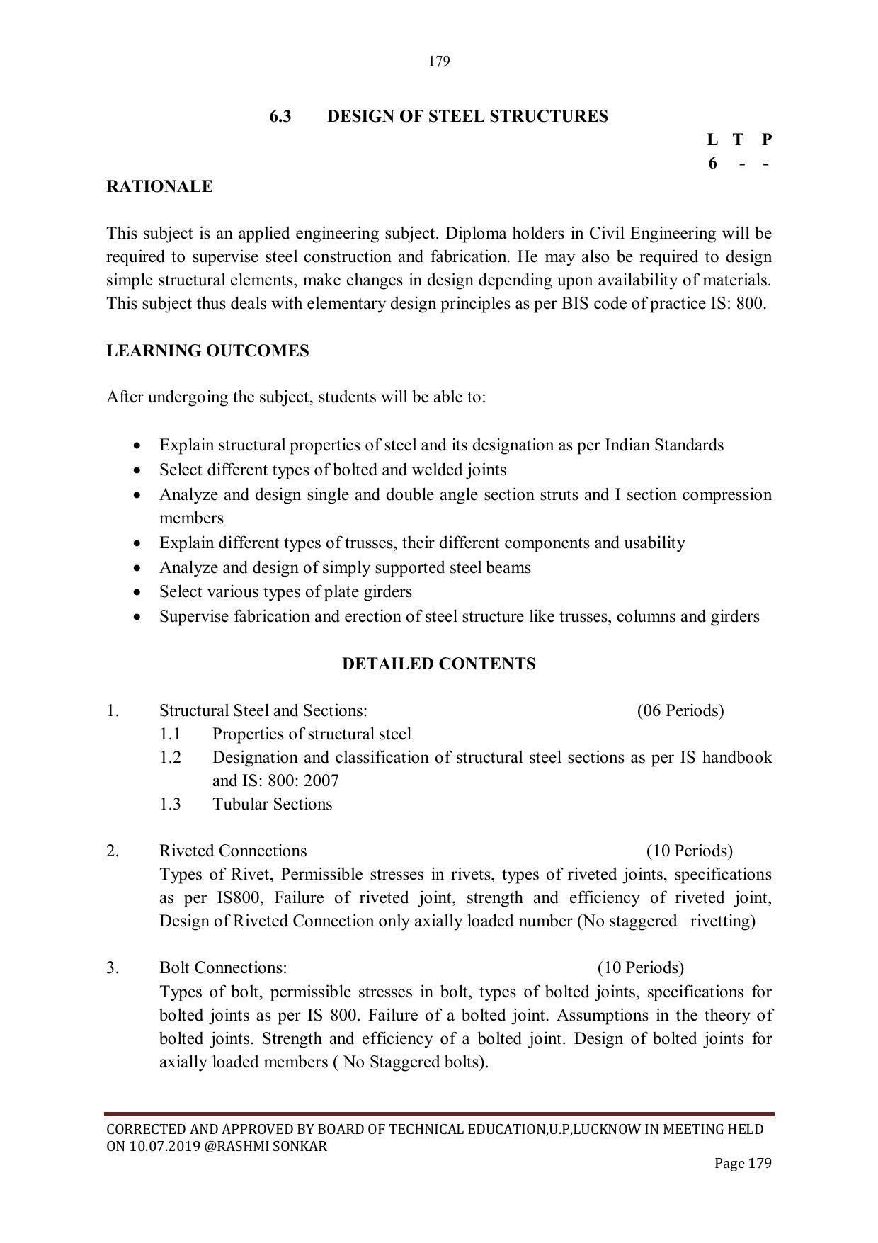 EFFECTIVE FROM JULY 2019-20 - SIX SEMESTER DIPLOMA COURSE IN CIVIL ENGINEERING - Page 179