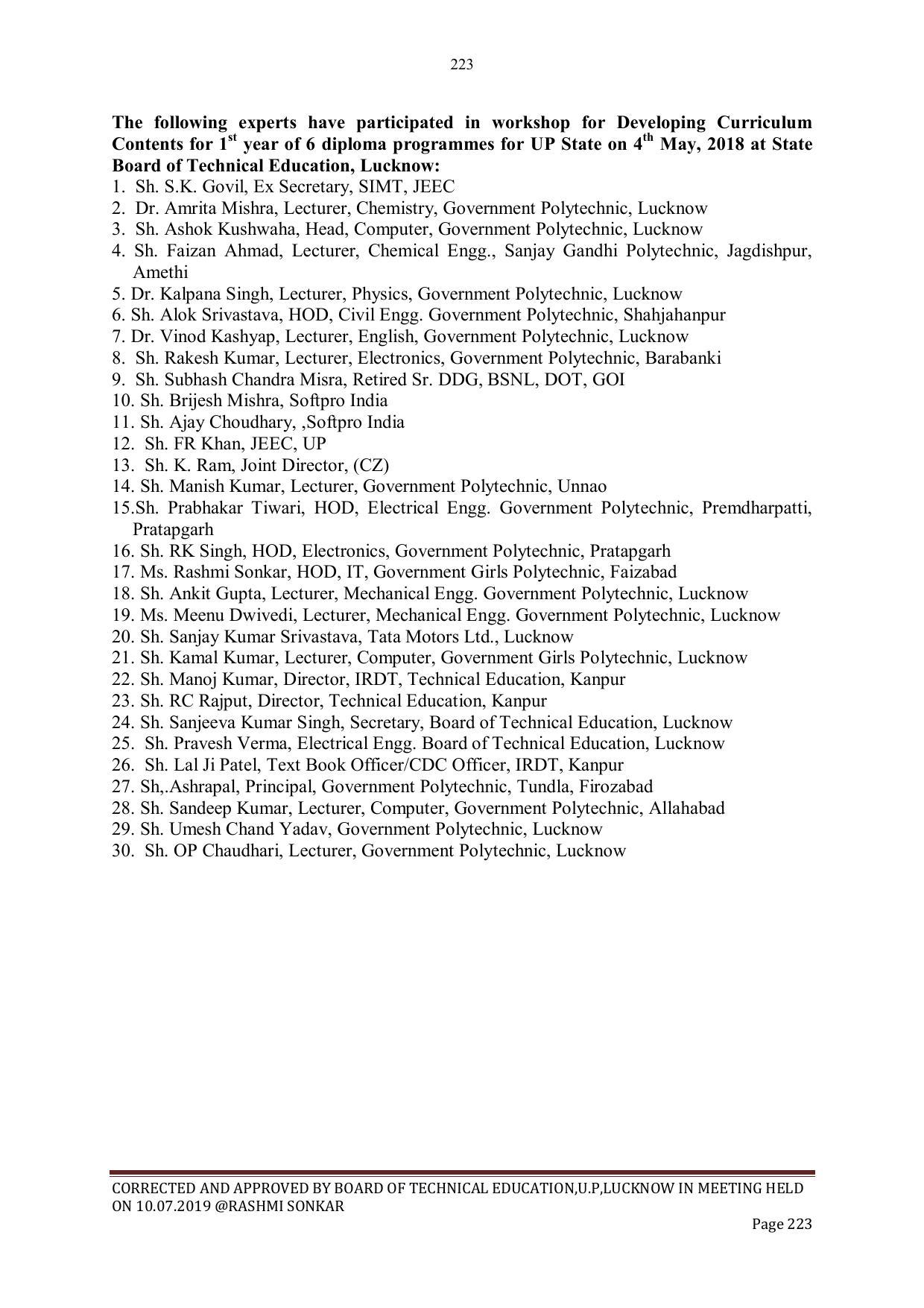 EFFECTIVE FROM JULY 2019-20 - SIX SEMESTER DIPLOMA COURSE IN CIVIL ENGINEERING - Page 223