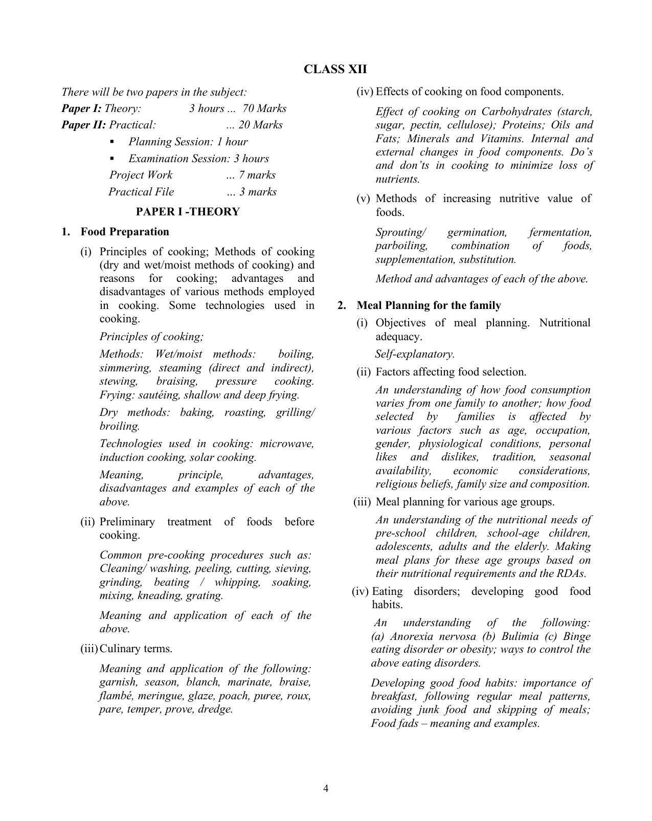 ISC Class XI & XII Home Science 2025 Syllabus - Page 4