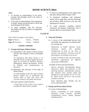 ISC Class XI & XII Home Science 2025 Syllabus