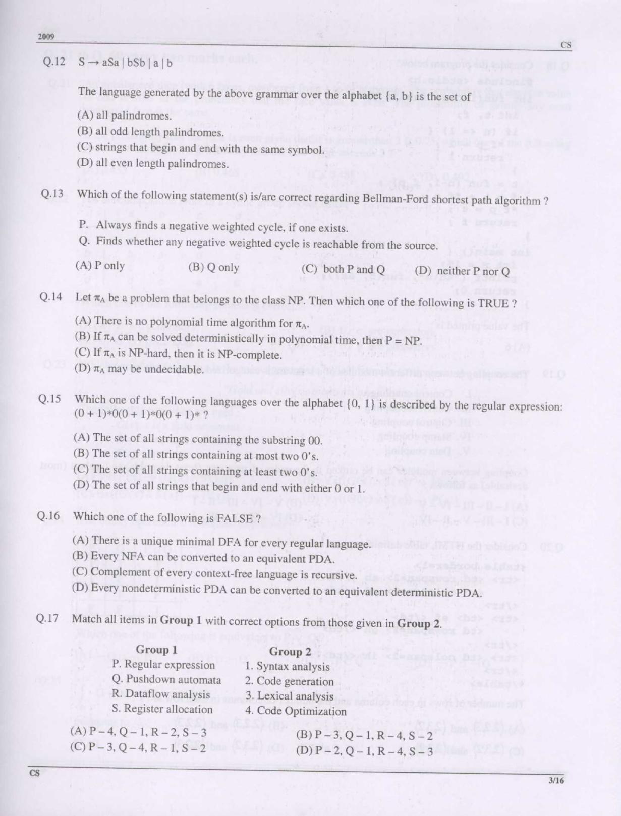 GATE 2009 Computer Science and Information Technology (CS) Question Paper with Answer Key - Page 3