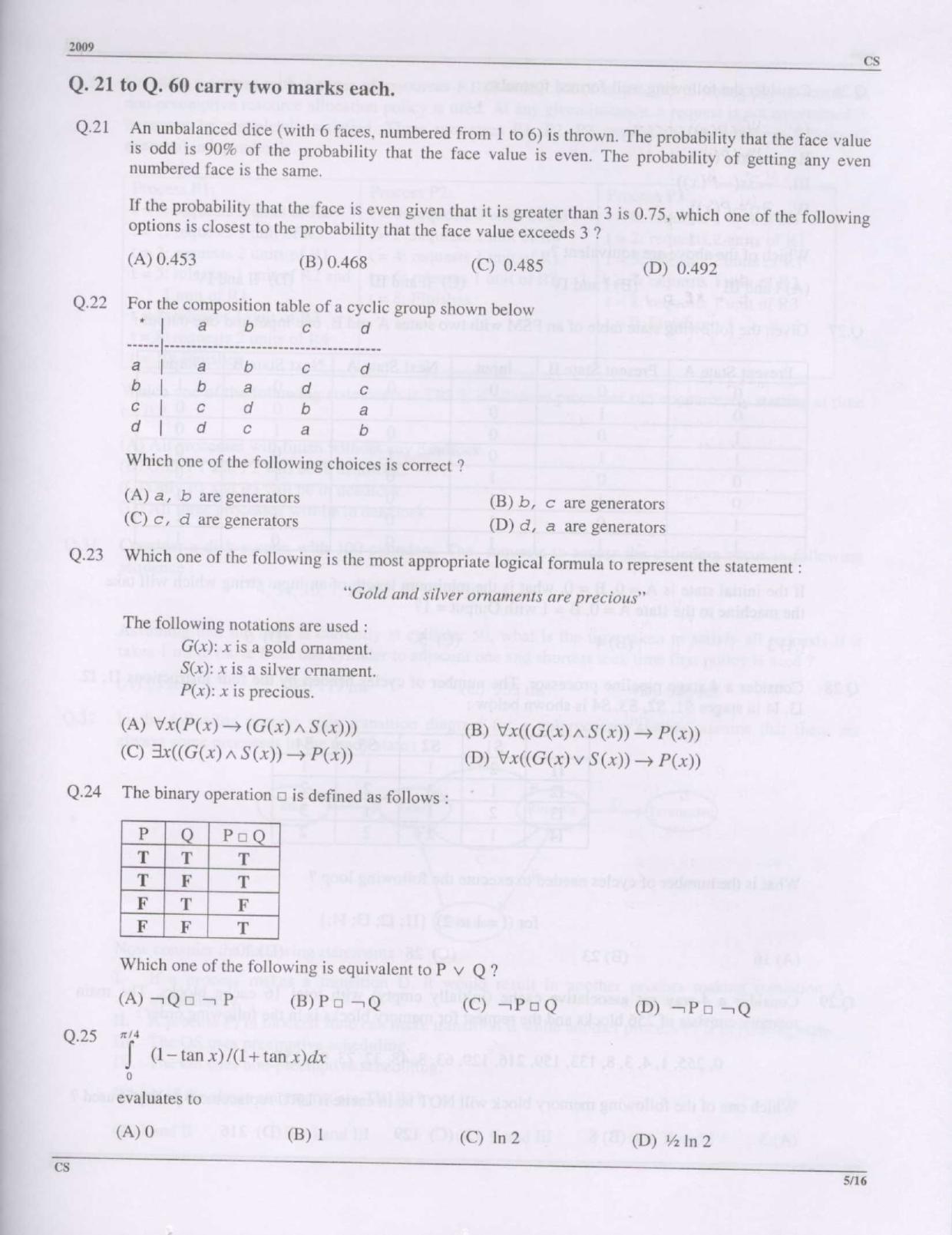 GATE 2009 Computer Science and Information Technology (CS) Question Paper with Answer Key - Page 5
