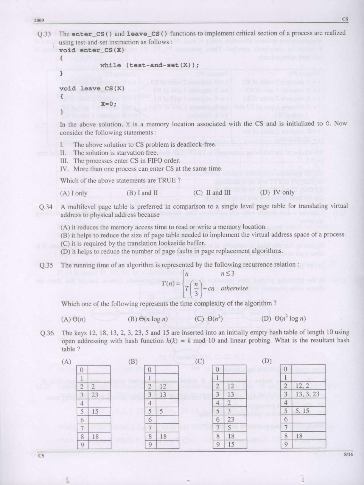 GATE 2009 Computer Science and Information Technology (CS) Question Paper with Answer Key - Page 8