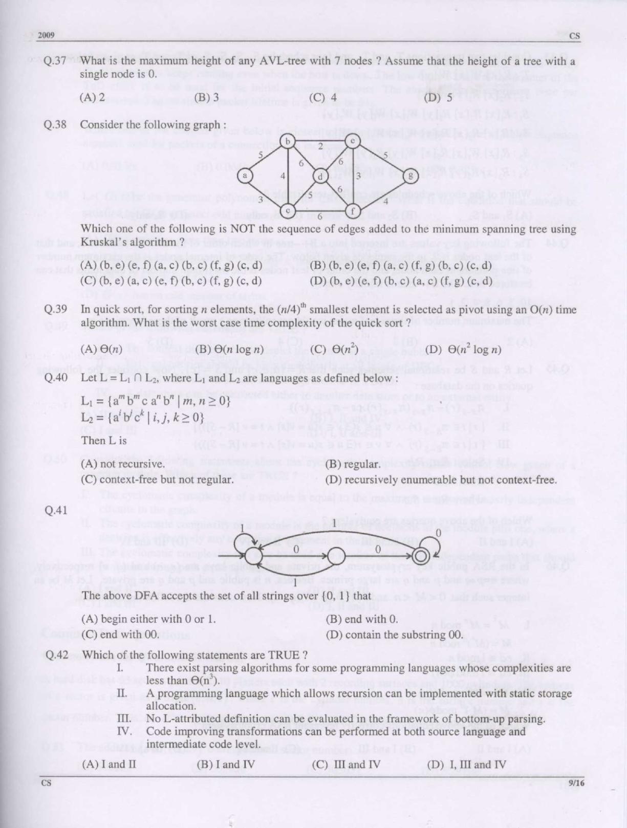 GATE 2009 Computer Science and Information Technology (CS) Question Paper with Answer Key - Page 9