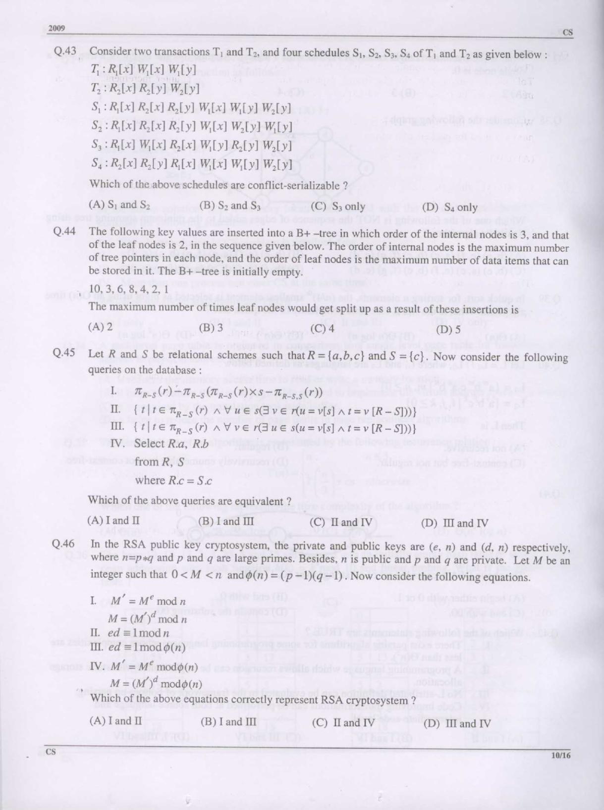 GATE 2009 Computer Science and Information Technology (CS) Question Paper with Answer Key - Page 10