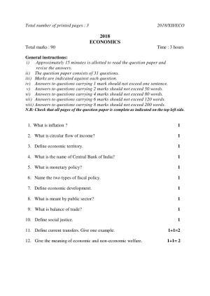 Nagaland Board Class 12 ECONOMICS 2018 Question Papers